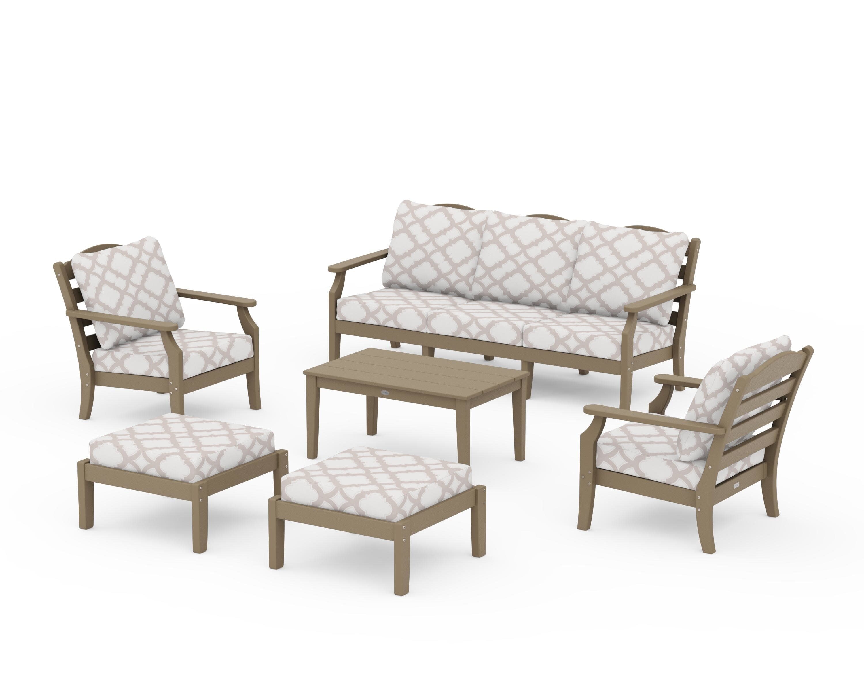 Savannah 6-Piece Lounge Sofa Set in Vintage Sahara / Trellis Dune Burlap