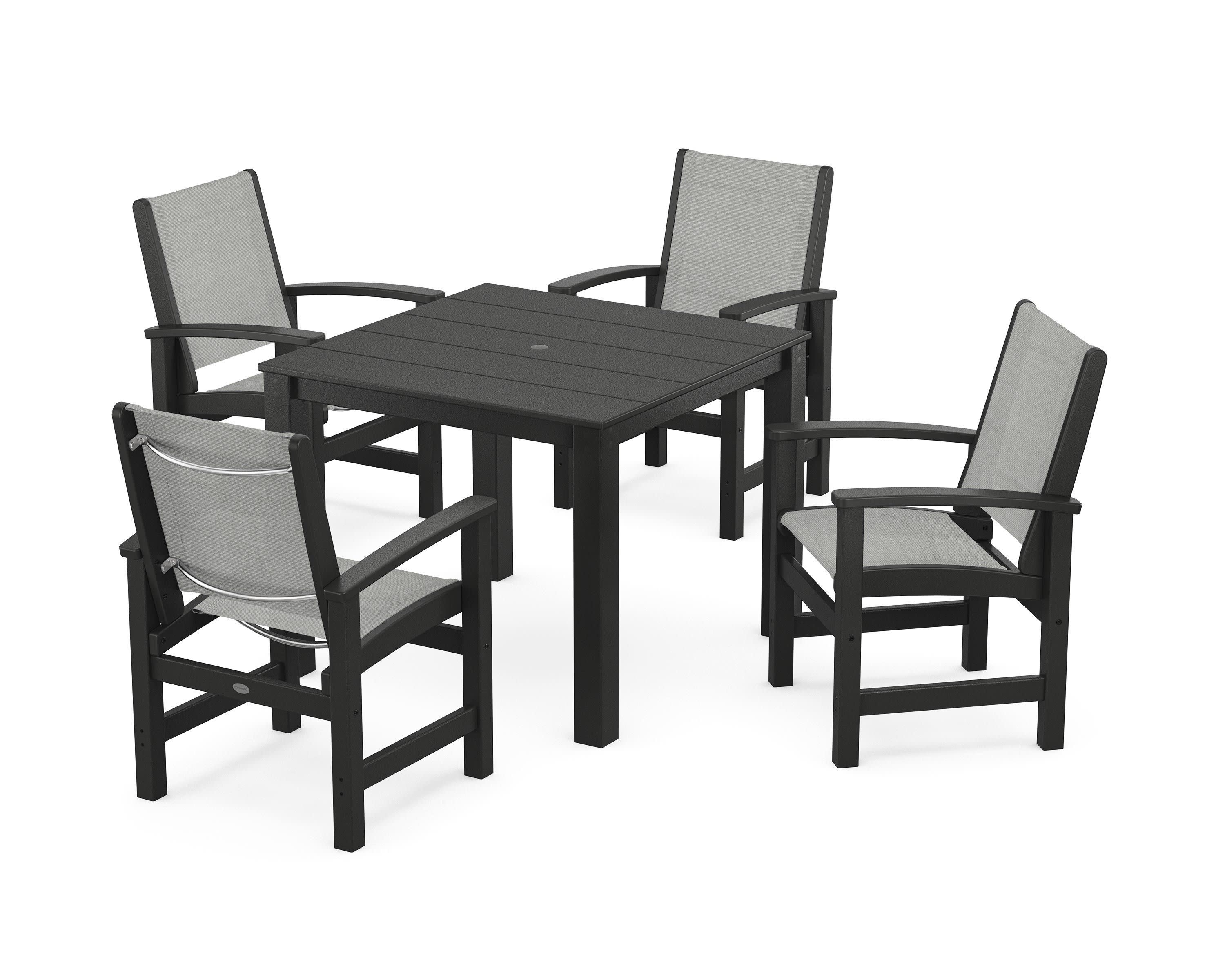 Coastal 5-Piece Parsons Dining Set in Black / Metallic Sling