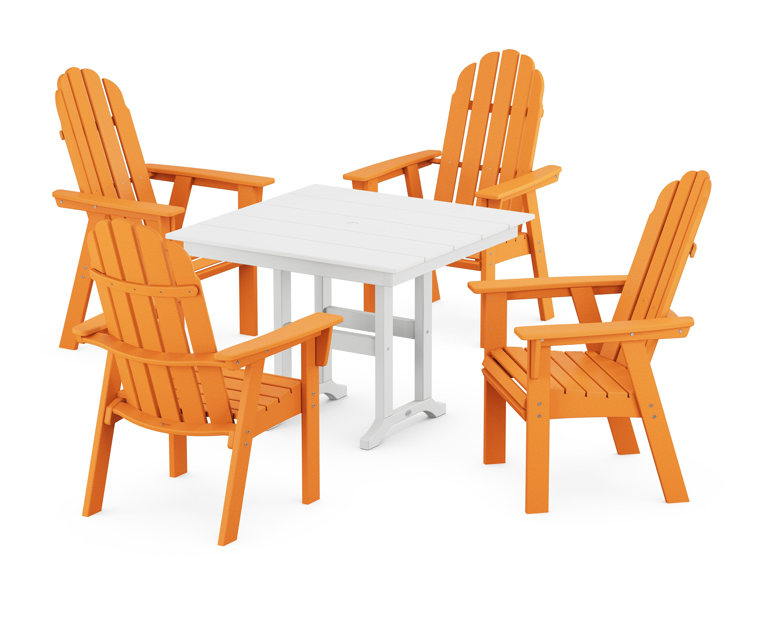 Vineyard Curveback Adirondack 5-Piece Farmhouse Dining Set in Tangerine / White