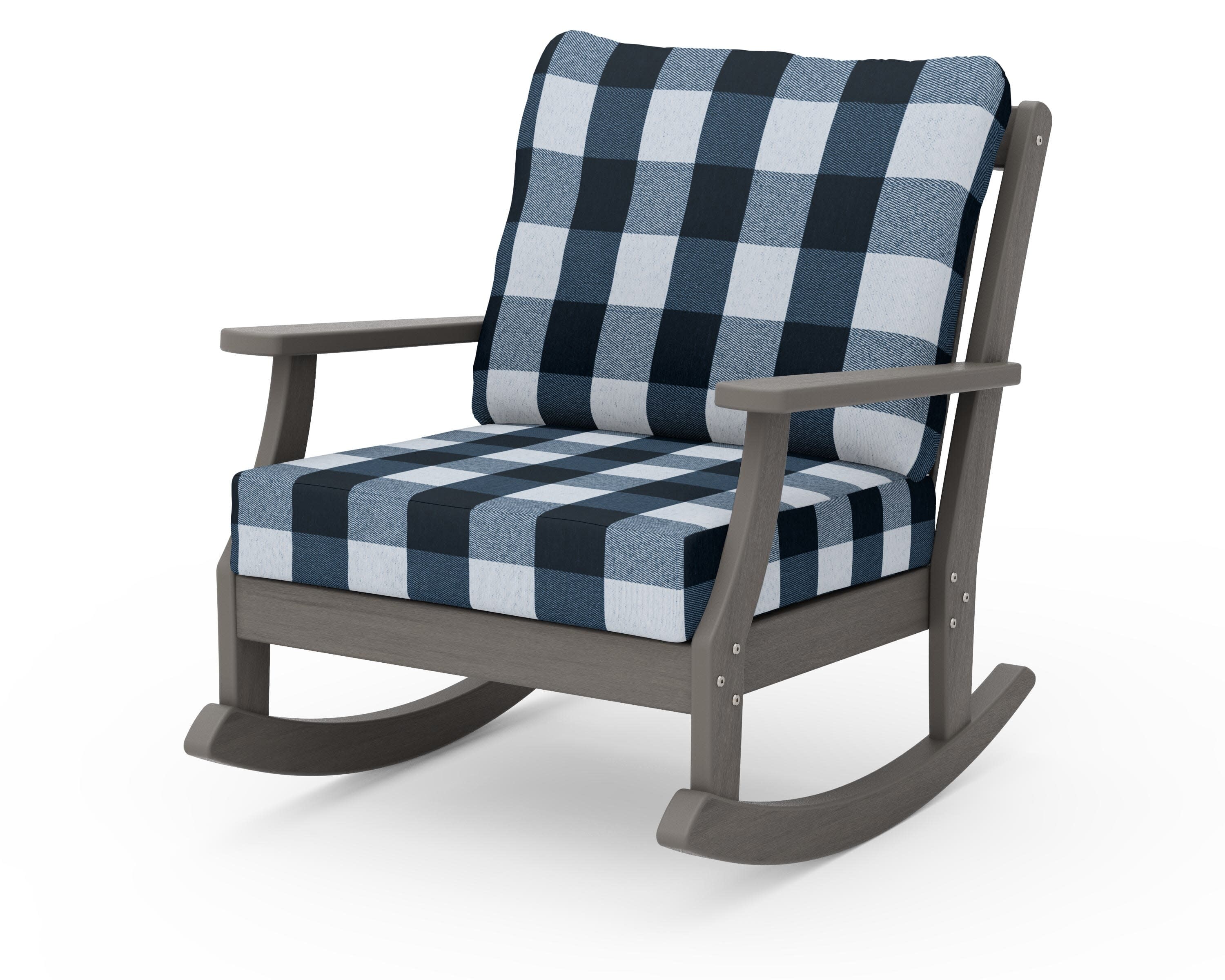 Braxton Deep Seating Rocking Chair in Driftwood / Buffalo Plaid Marine Indigo
