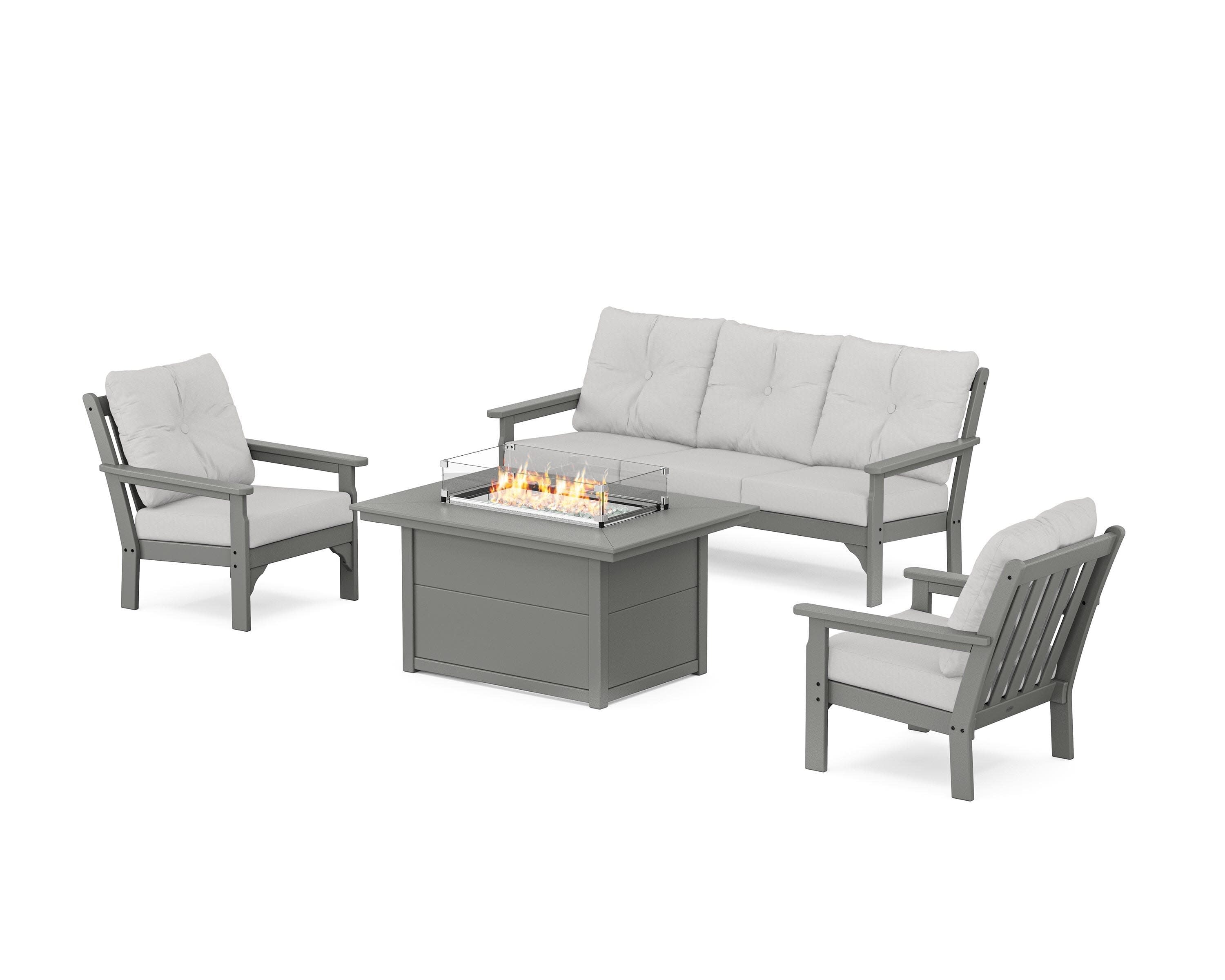 Vineyard Deep Seating Fire Pit Table Set in Slate Grey / Diamond in the Rough