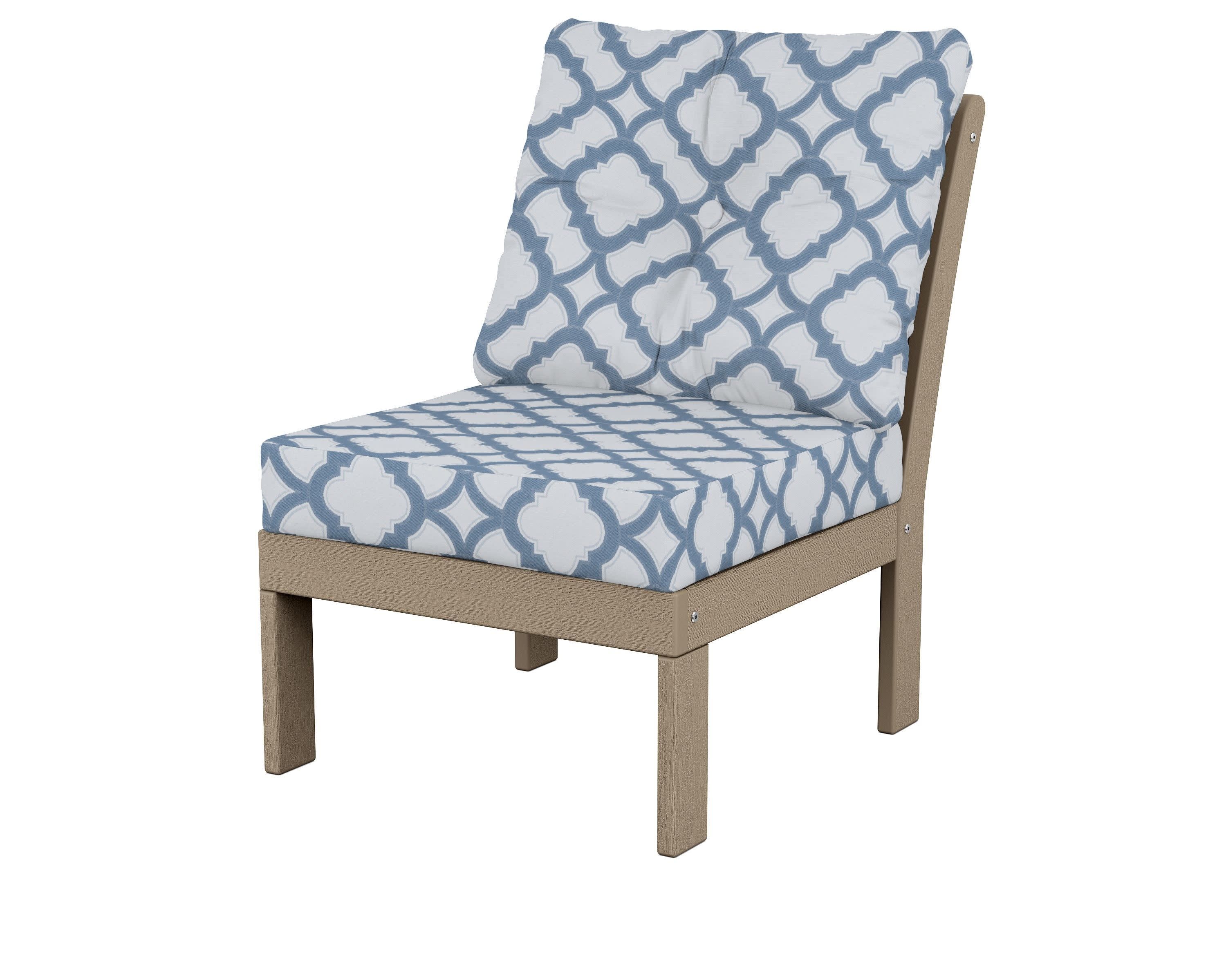 Vineyard Modular Armless Chair in Vintage Sahara / Trellis Sky Blue