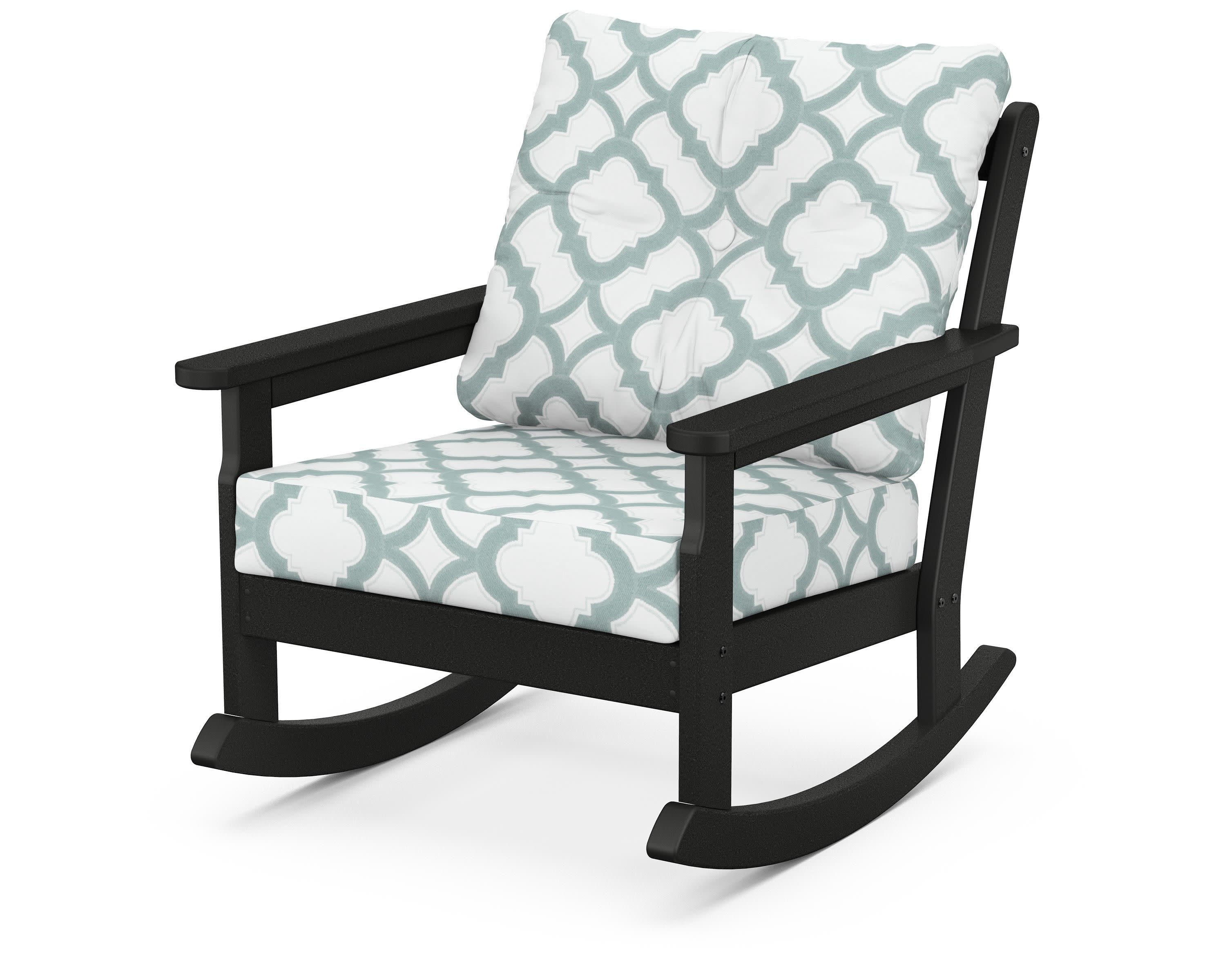 Vineyard Deep Seating Rocking Chair in Black / Trellis Glacier Spa