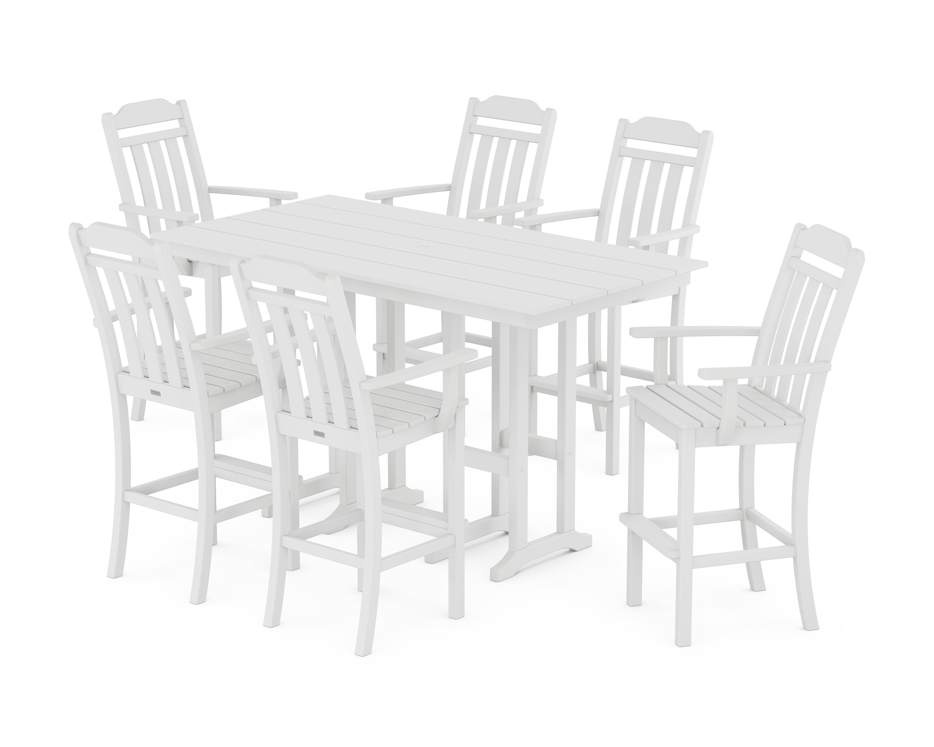 Cottage Arm Chair 7-Piece Farmhouse Bar Set in White