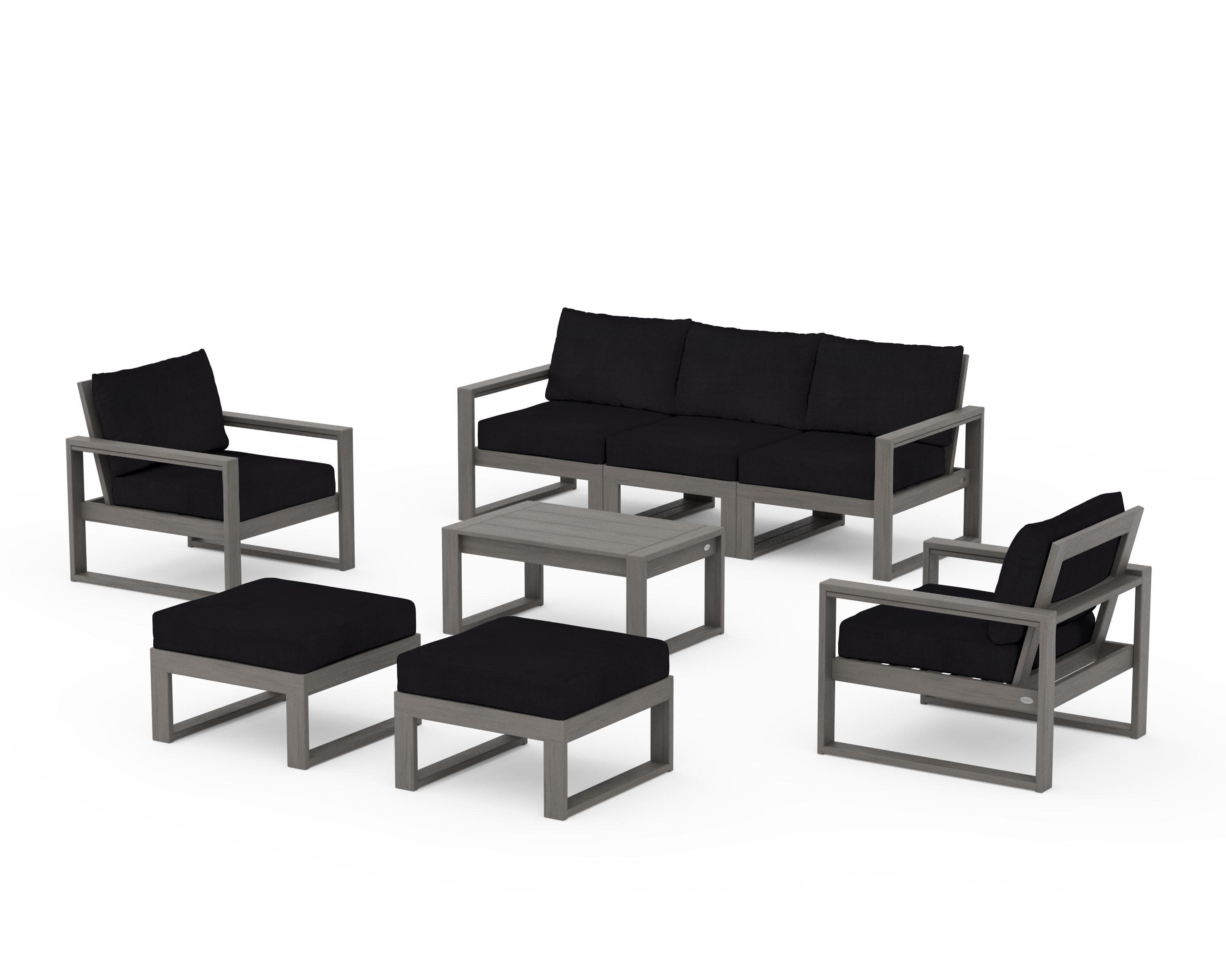 EDGE Sectional 8-Piece Lounge Sofa Set in Driftwood / Midnight Linen