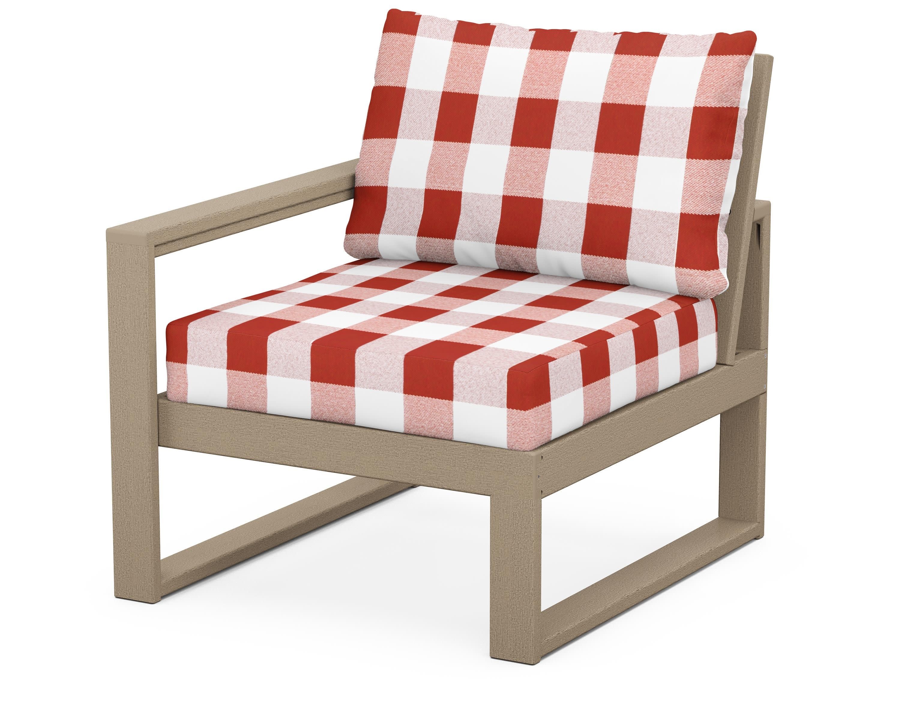 EDGE Modular Left Arm Chair in Vintage Sahara / Buffalo Plaid Crimson