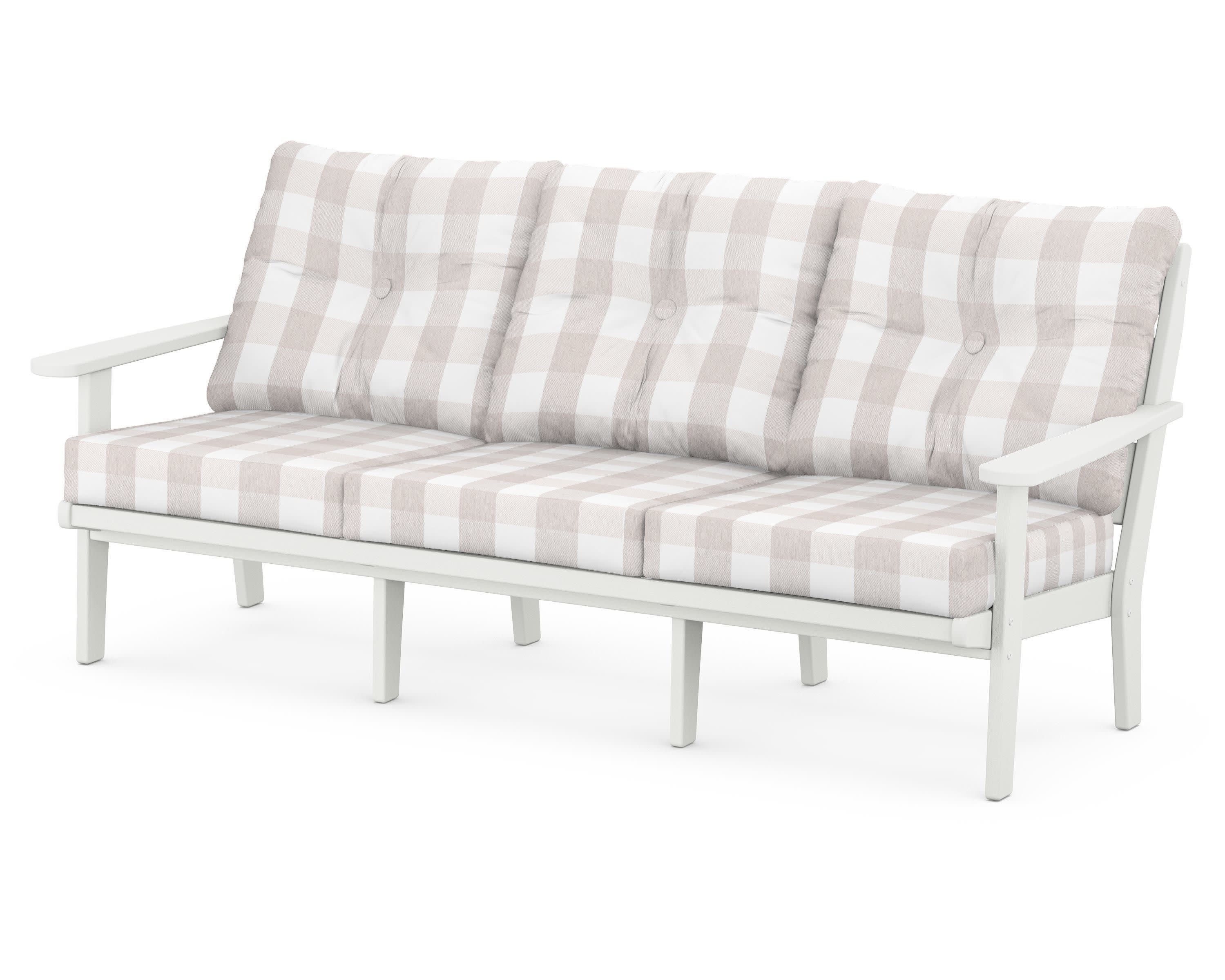 Lakeside Deep Seating Sofa in Vintage White / Buffalo Plaid Dune Burlap