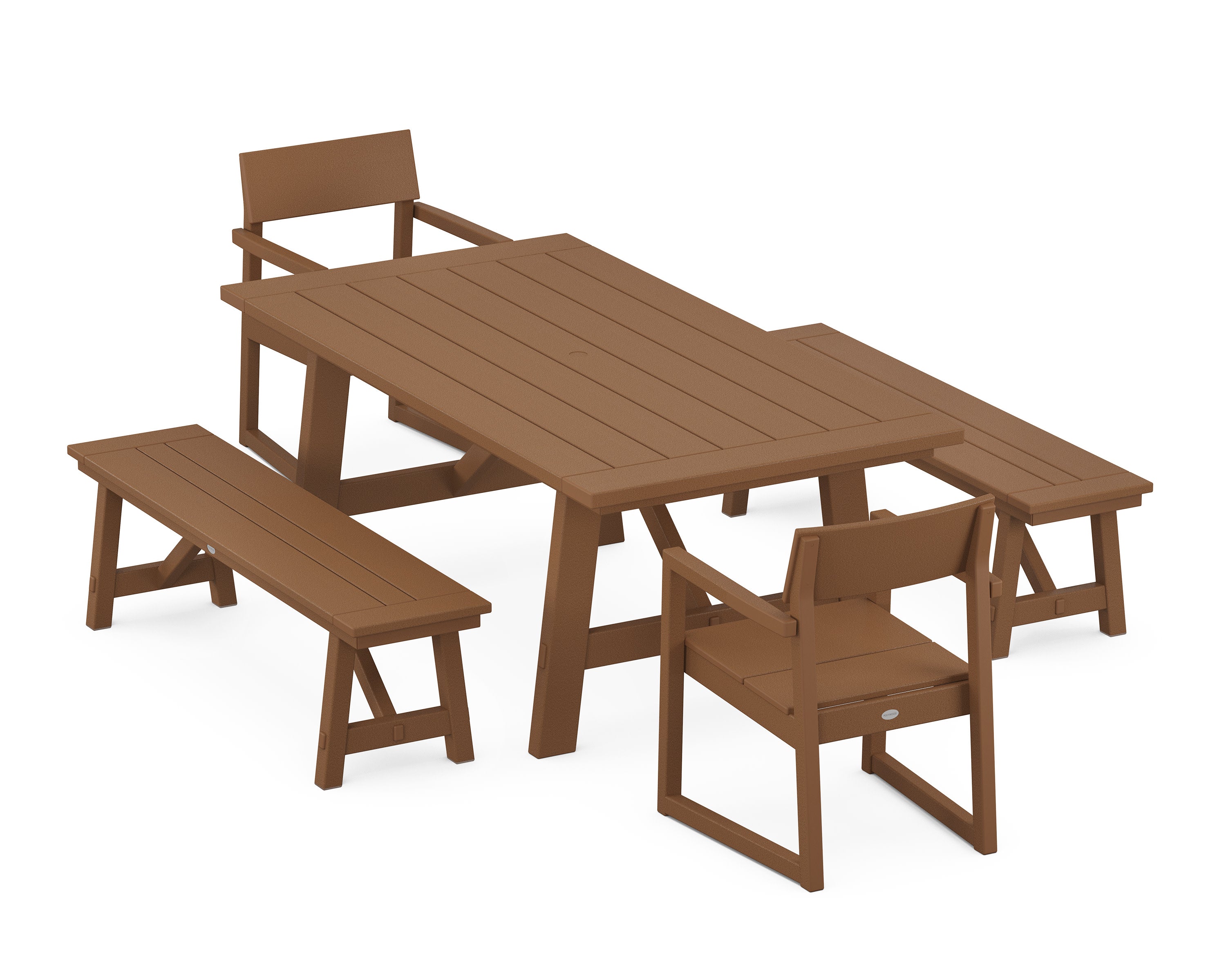EDGE 5-Piece Rustic Farmhouse Dining Set With Benches in Teak