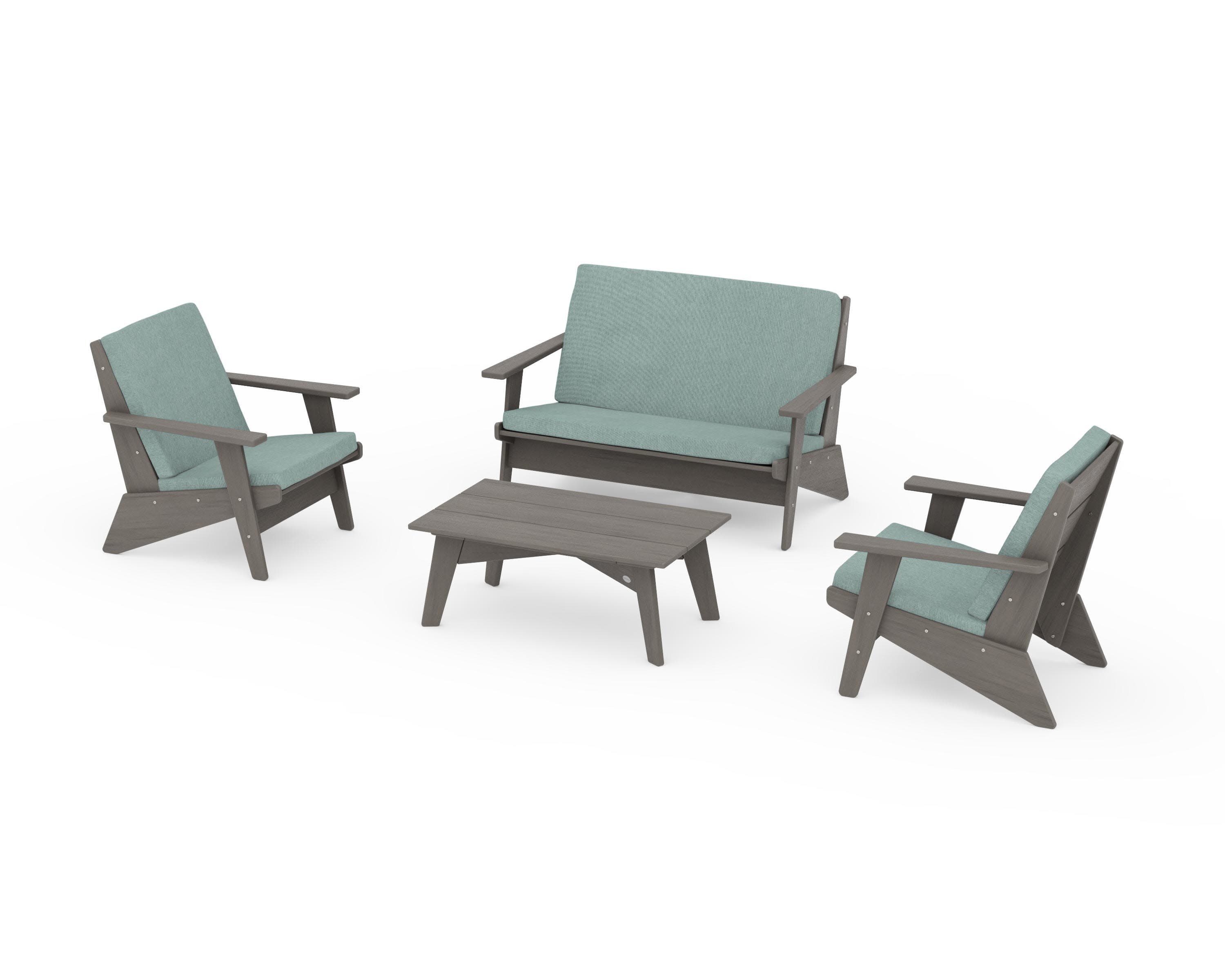 Riviera Modern Lounge 4-Piece Set in Driftwood / Glacier Spa