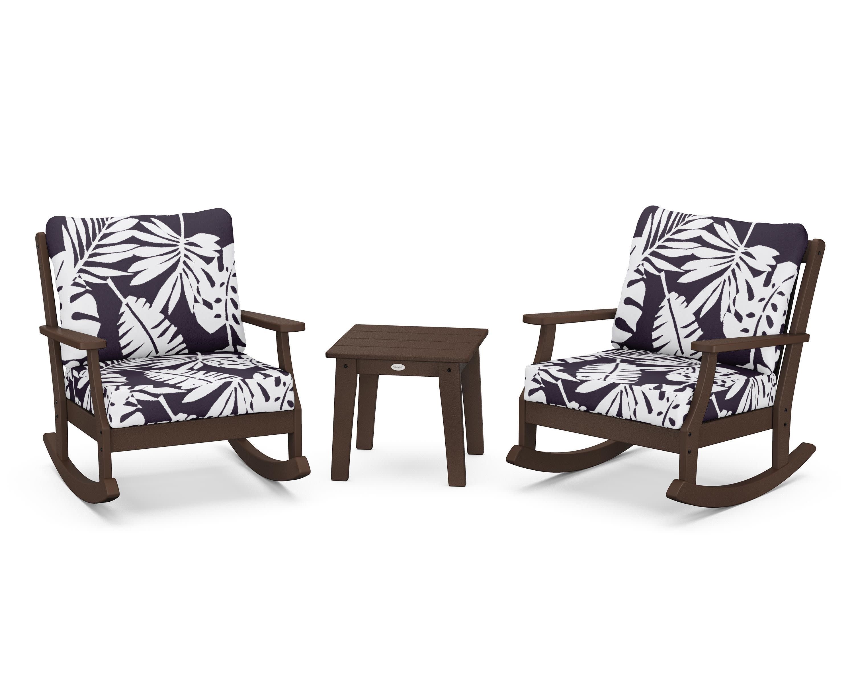 Braxton 3-Piece Deep Seating Rocker Set in Mahogany / Leaf Navy