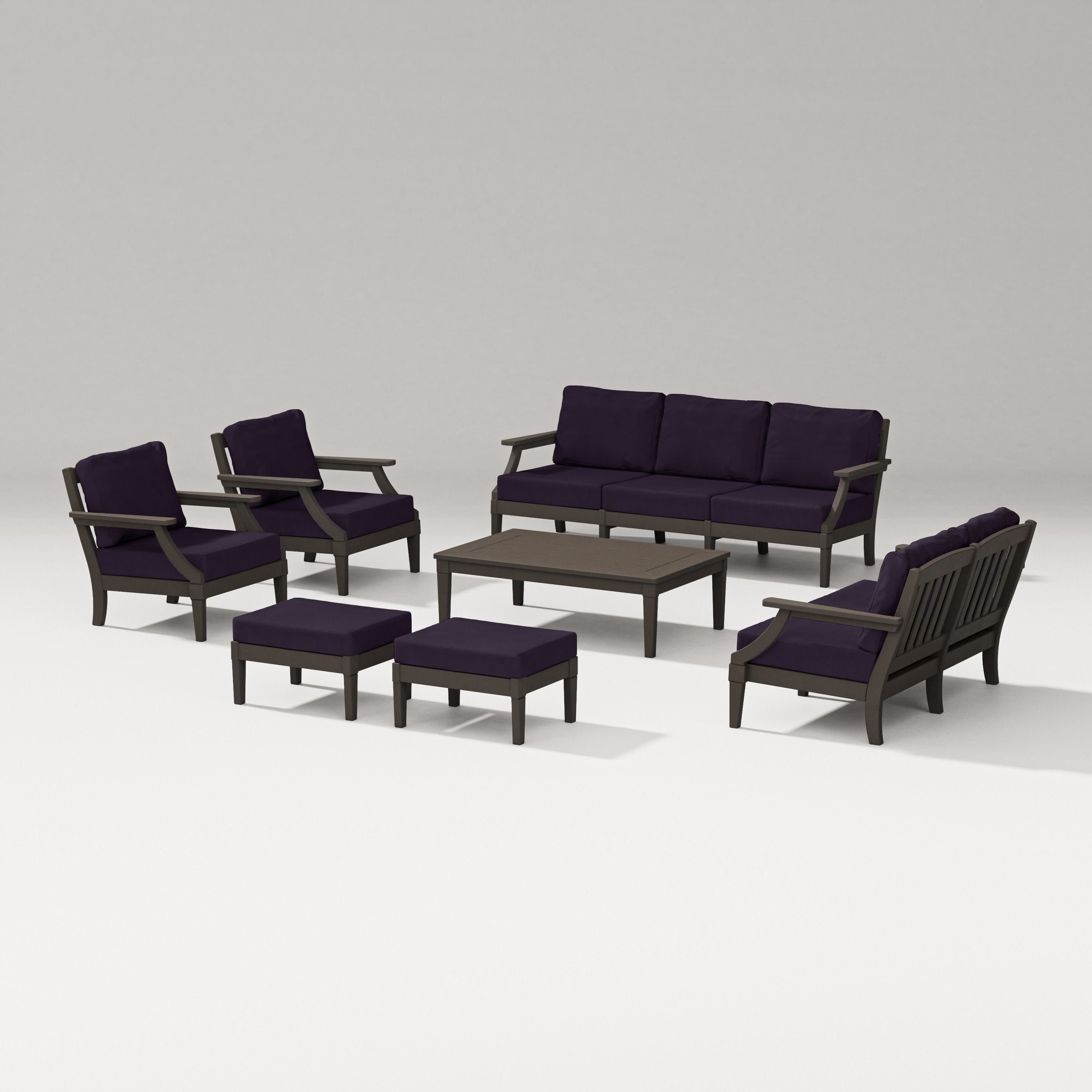 Estate 7-Piece Lounge Sofa Set in Vintage Coffee / Navy Linen