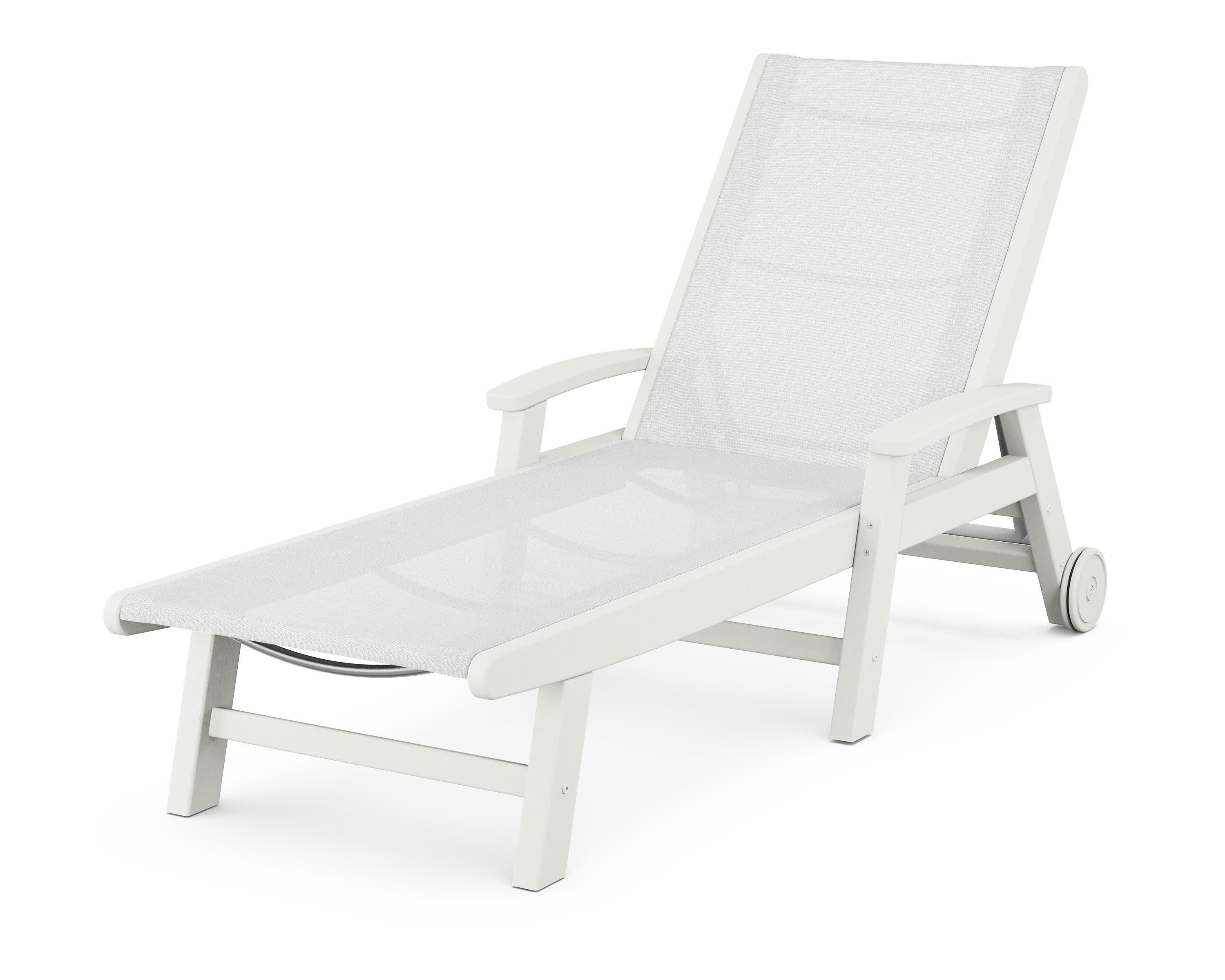 Coastal Chaise with Wheels in Vintage White / White Sling