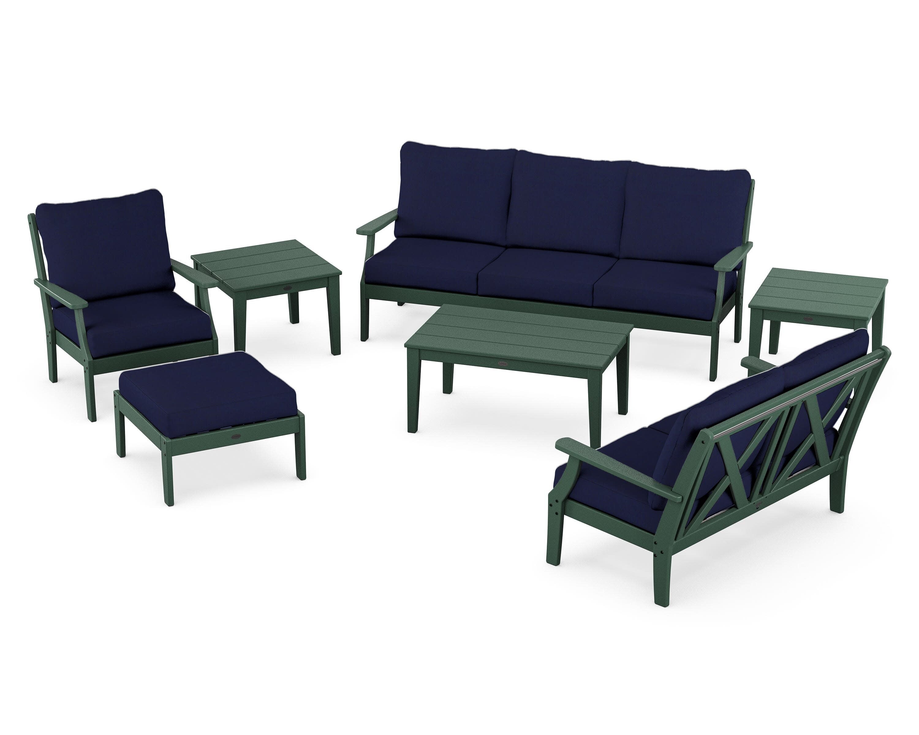 Braxton 7-Piece Deep Seating Set in Green / Navy