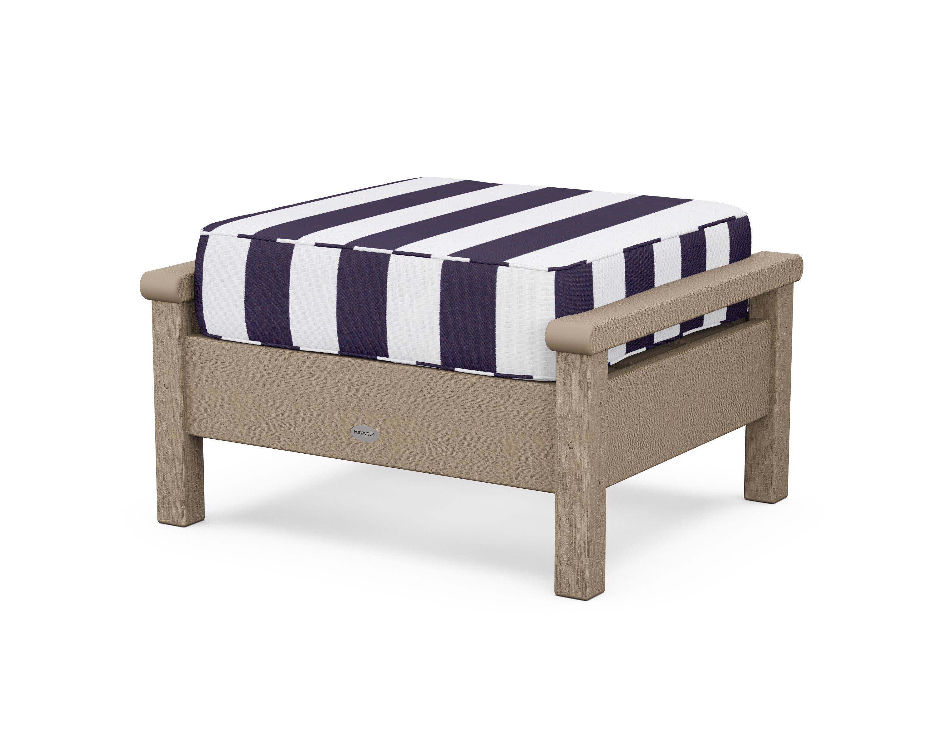 Harbour Deep Seating Ottoman in Vintage Sahara / Cabana Stripe Navy