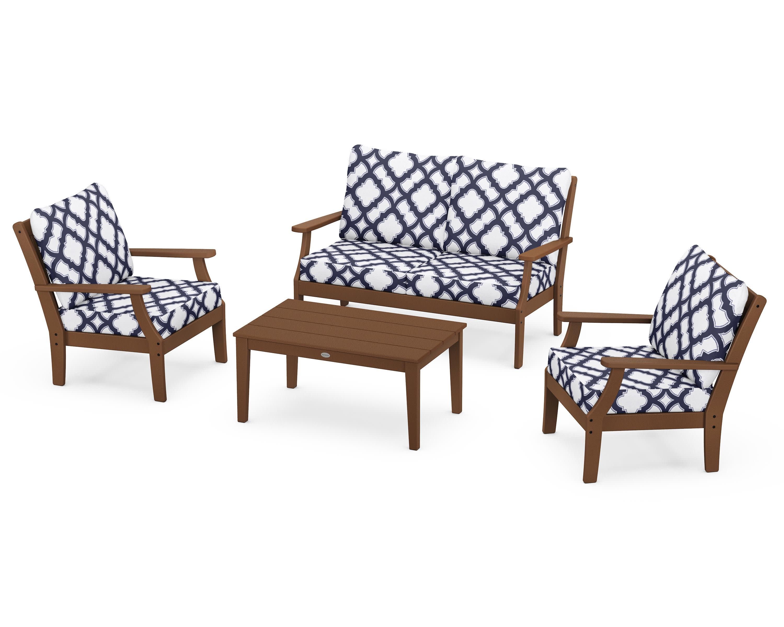 Braxton 4-Piece Deep Seating Chair Set in Teak / Trellis Navy