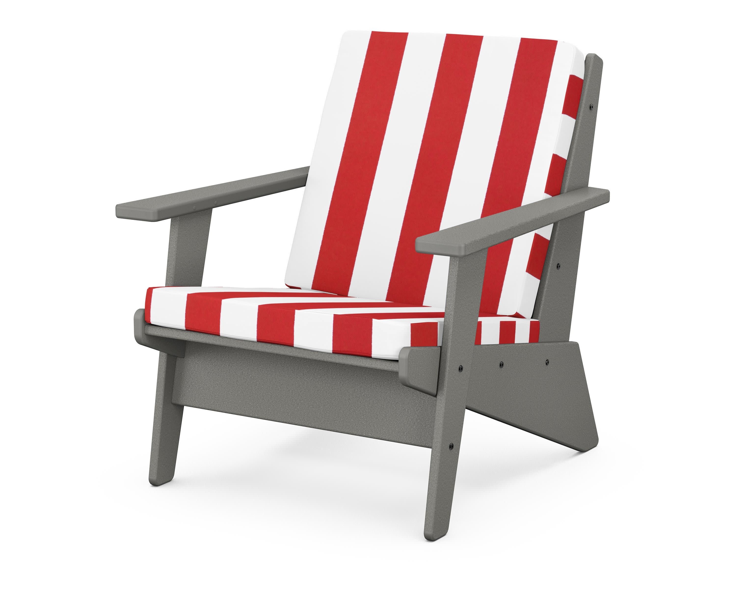 Riviera Modern Lounge Chair in Slate Grey / Cabana Stripe Crimson