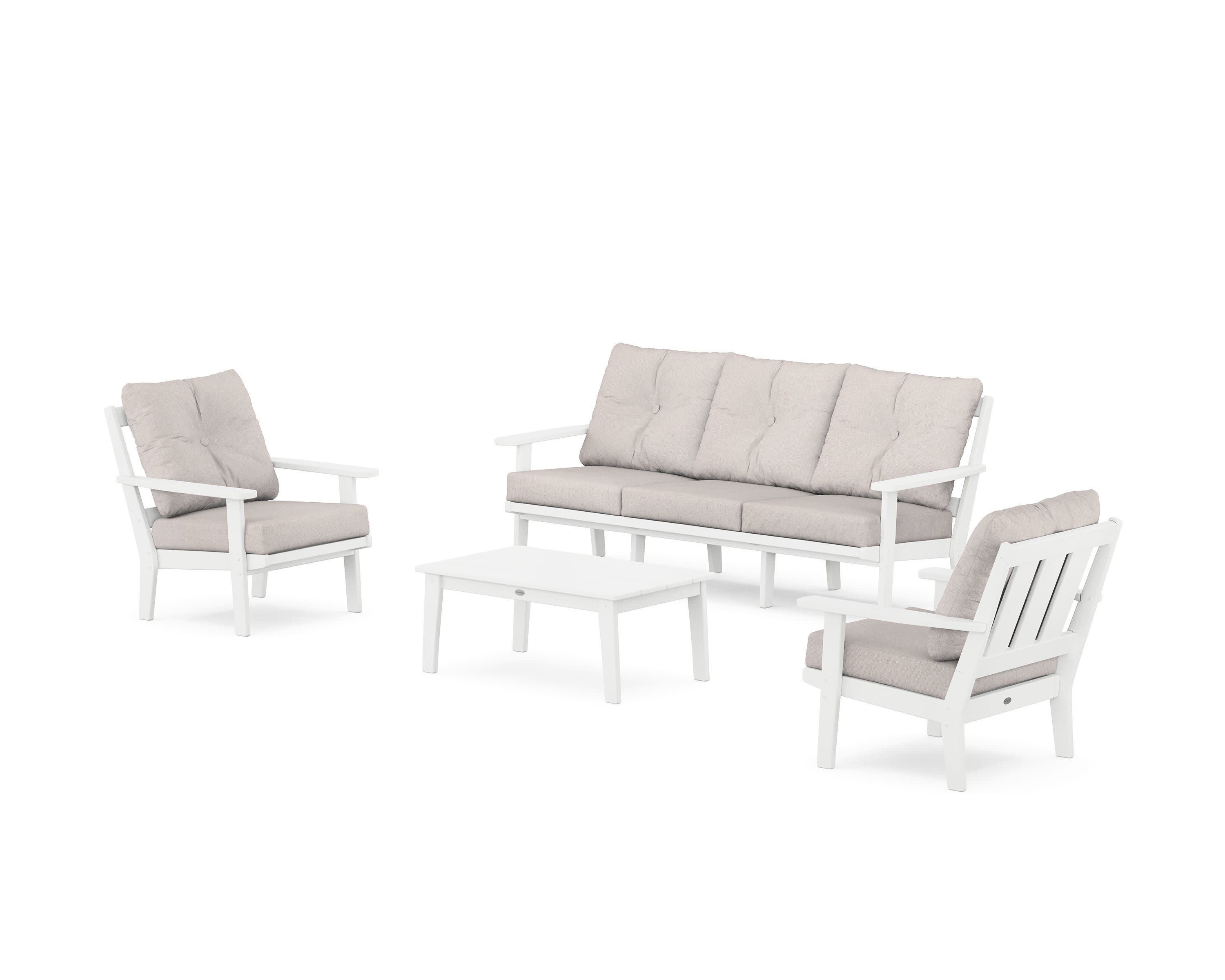 Oxford 4-Piece Deep Seating Set with Sofa in White / Dune Burlap