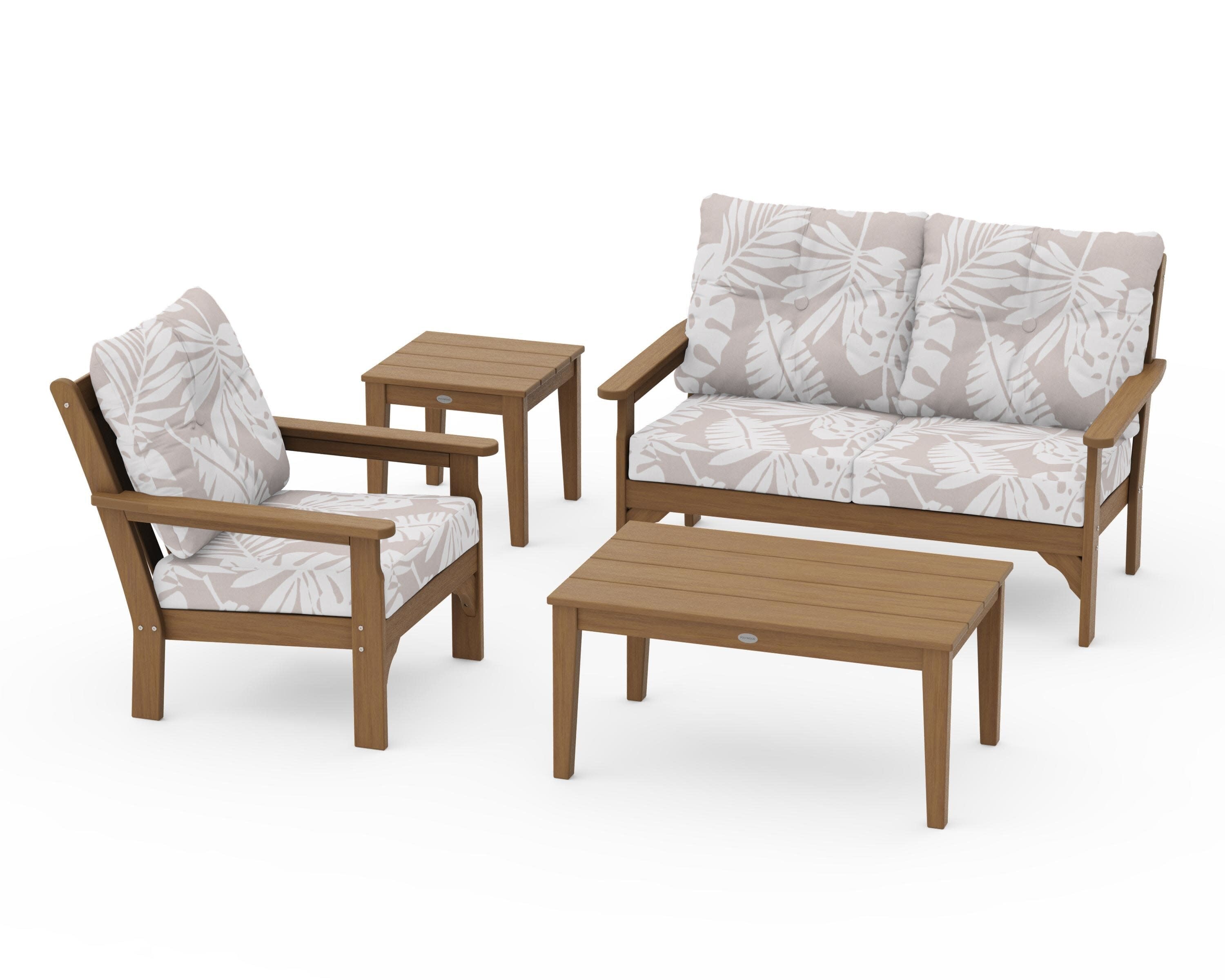 Vineyard 4-Piece Deep Seating Set in Natural / Leaf Dune Burlap
