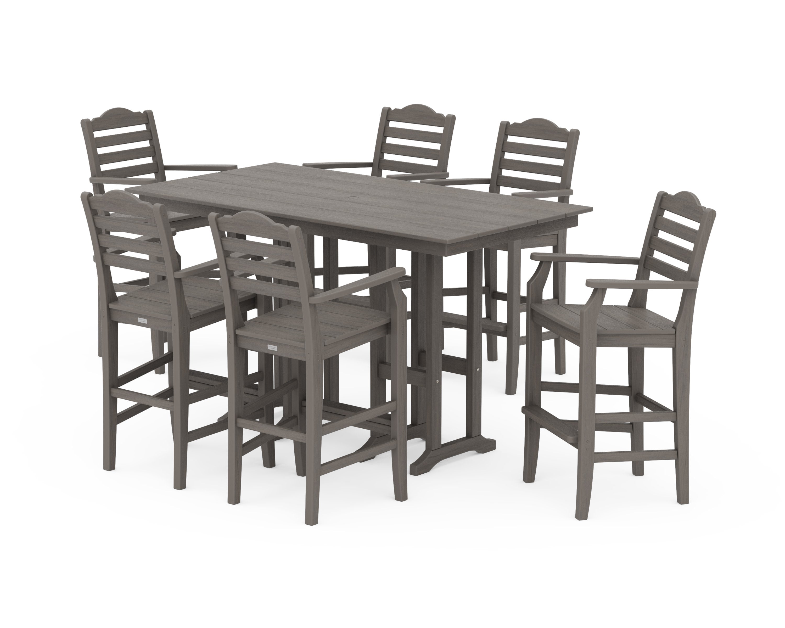 Savannah Arm Chair 7-Piece Farmhouse Bar Set in Driftwood
