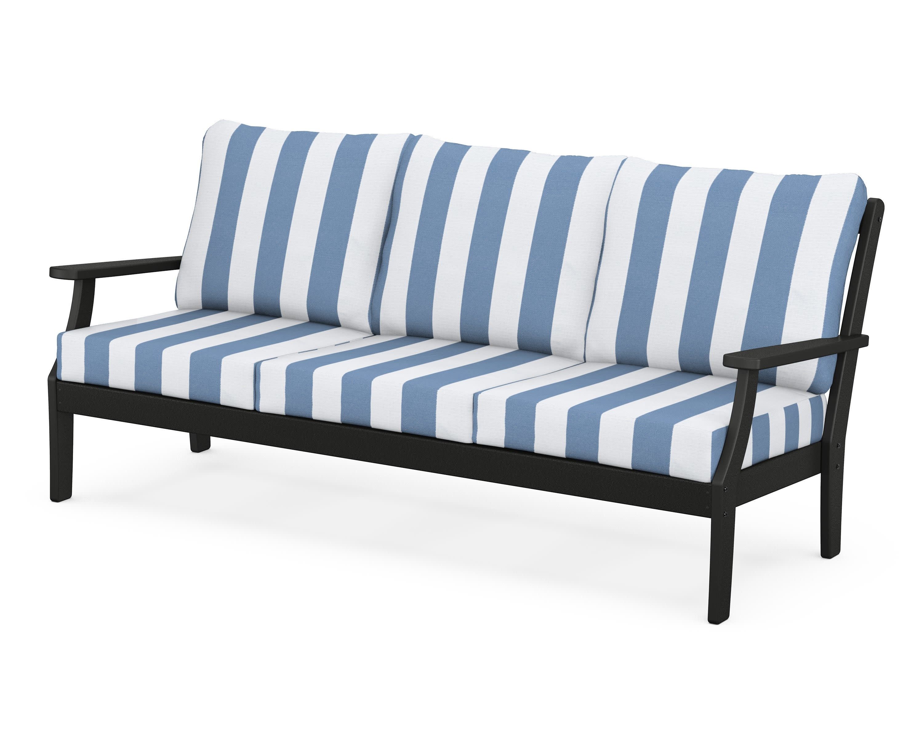 Braxton Deep Seating Sofa in Black / Cabana Stripe Sky Blue
