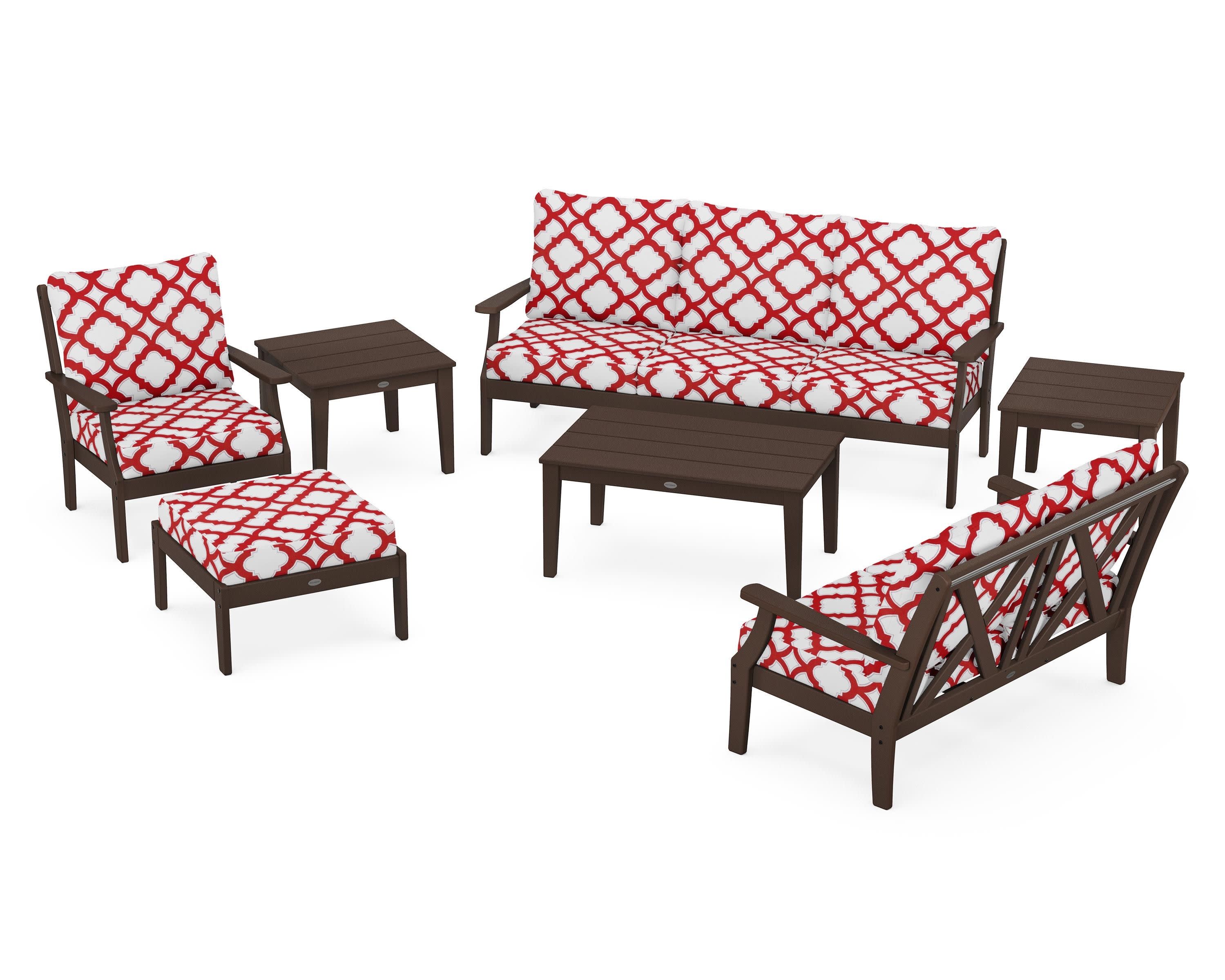 Braxton 7-Piece Deep Seating Set in Mahogany / Trellis Crimson