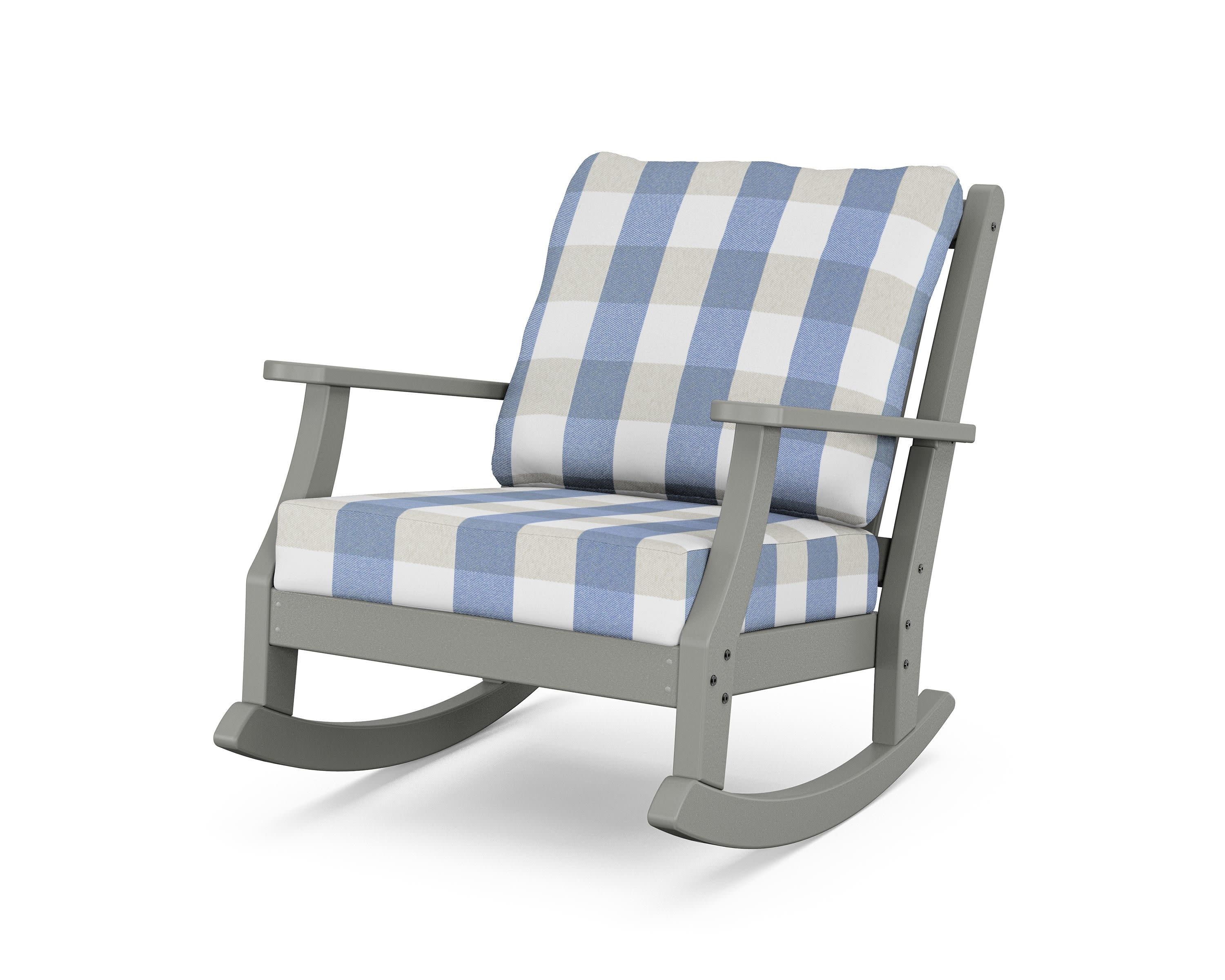 Wovendale Deep Seating Rocking Chair in Slate Grey / Buffalo Plaid Sky Blue