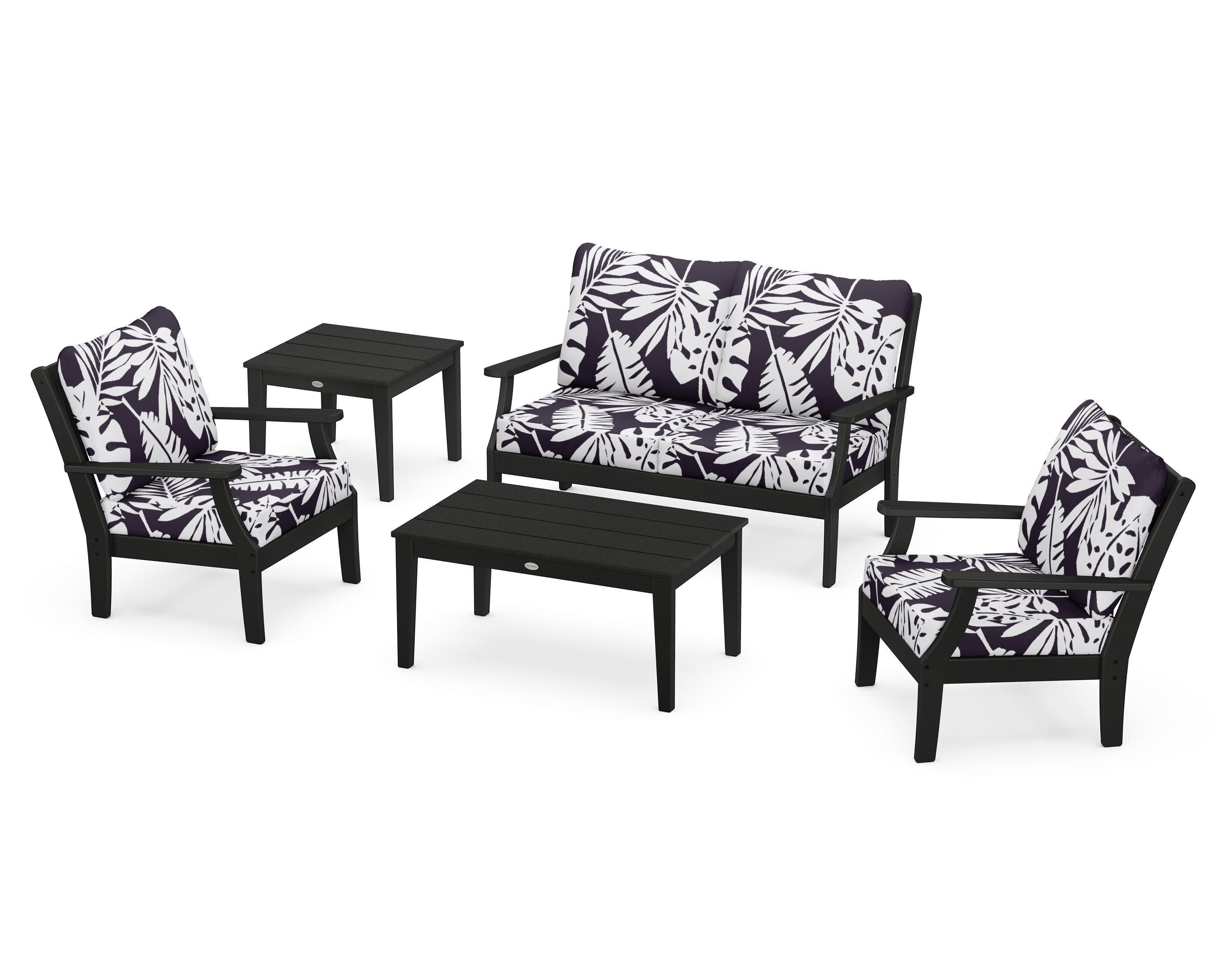 Braxton 5-Piece Deep Seating Set in Black / Leaf Navy