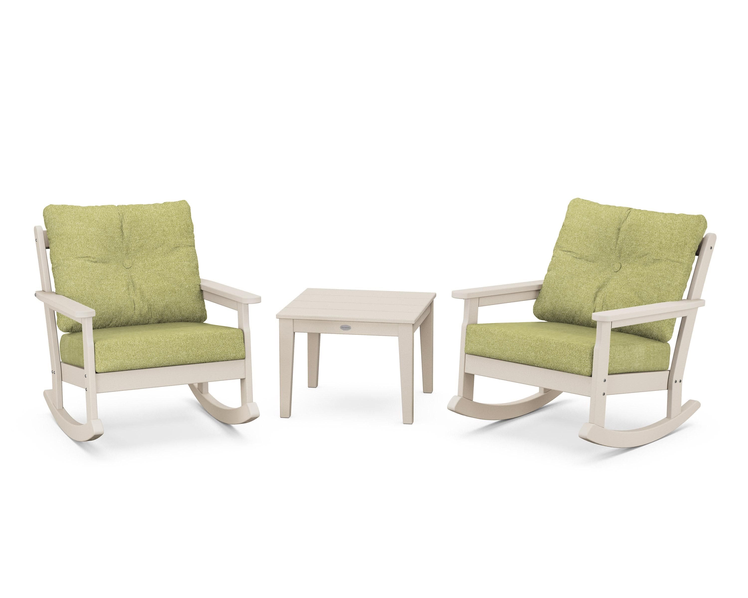 Vineyard 3-Piece Deep Seating Rocker Set in Sand / Chartreuse Boucle