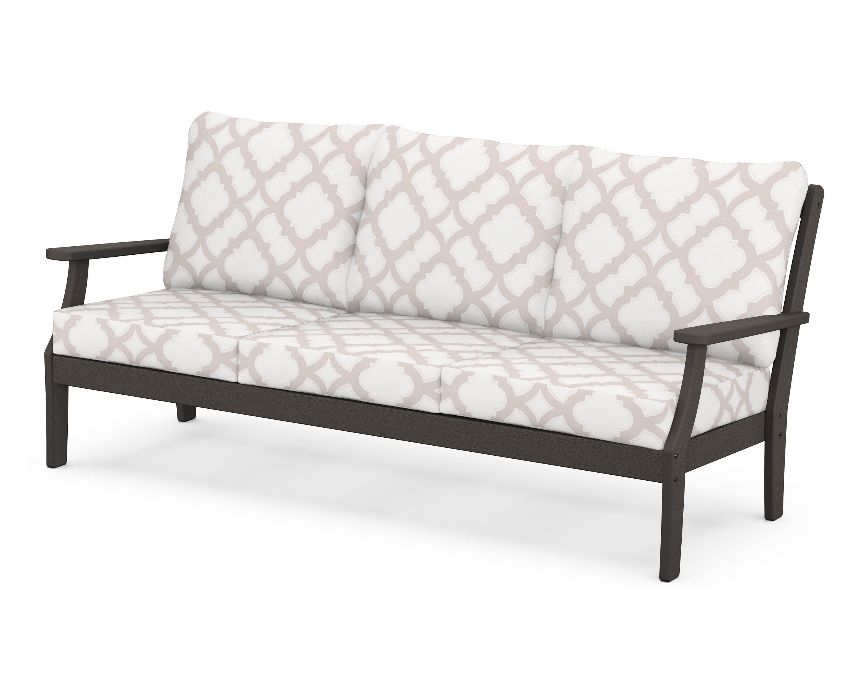 Braxton Deep Seating Sofa in Vintage Coffee / Trellis Dune Burlap