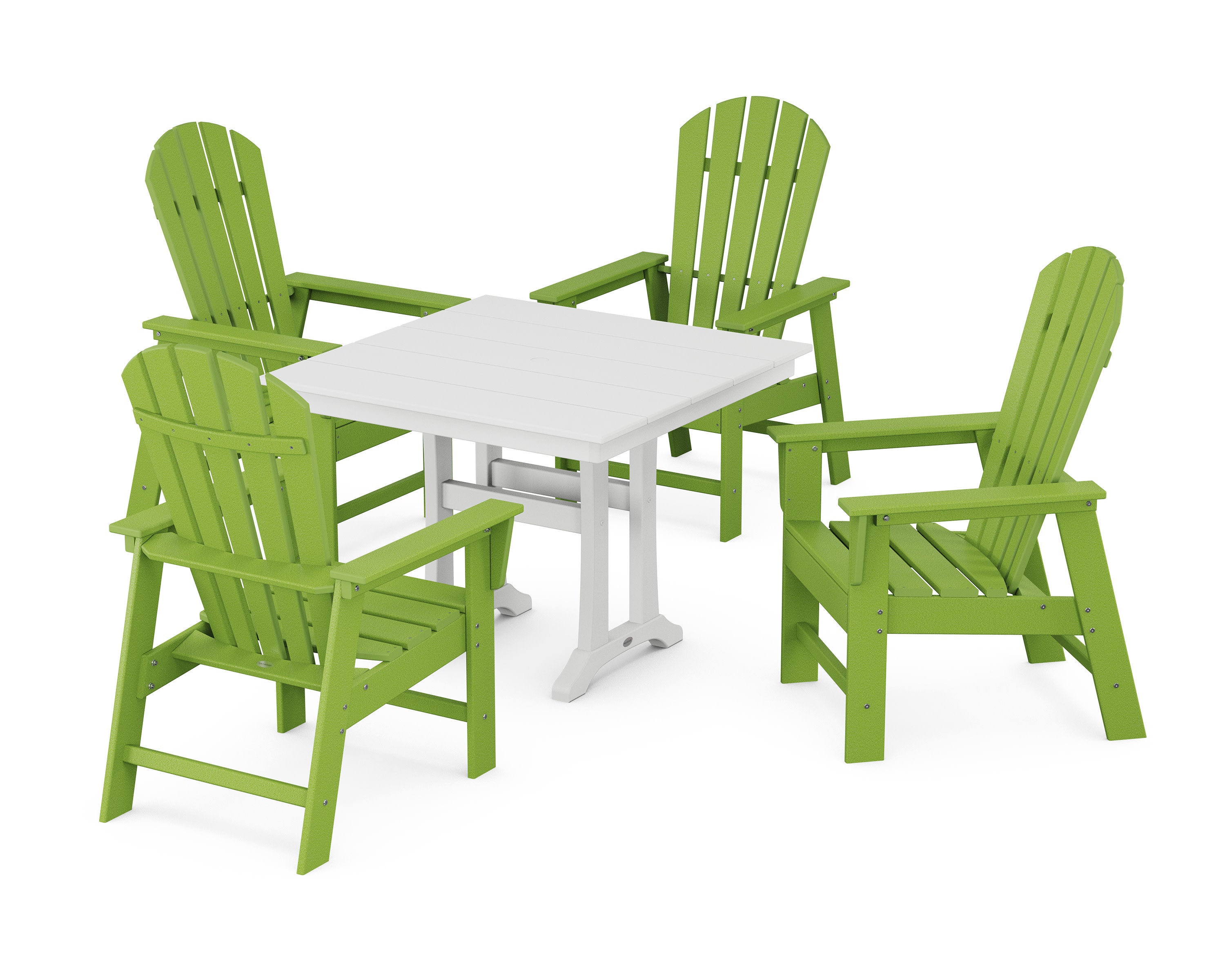 South Beach 5-Piece Farmhouse Dining Set With Trestle Legs in Lime / White