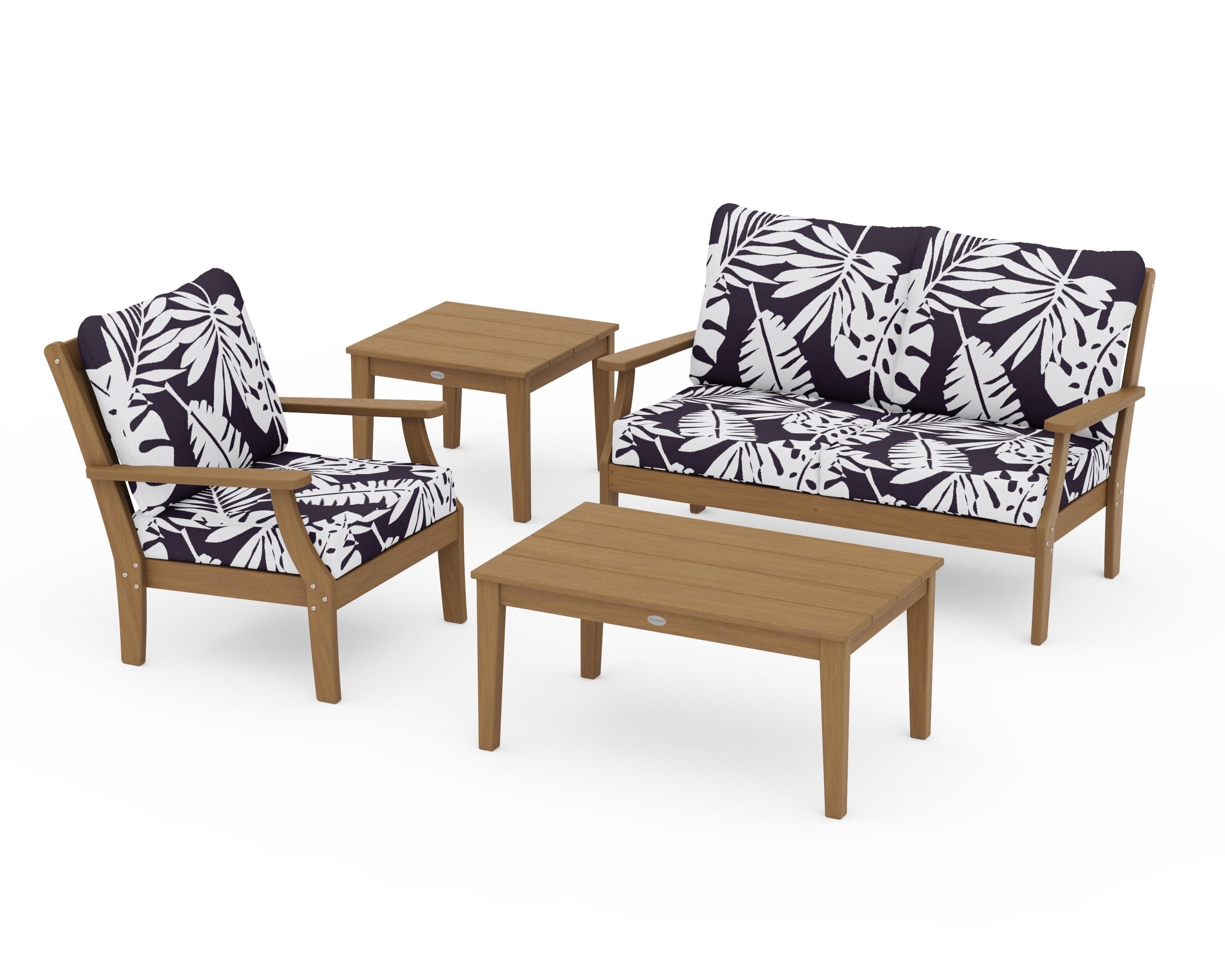 Braxton 4-Piece Deep Seating Set in Natural / Leaf Navy