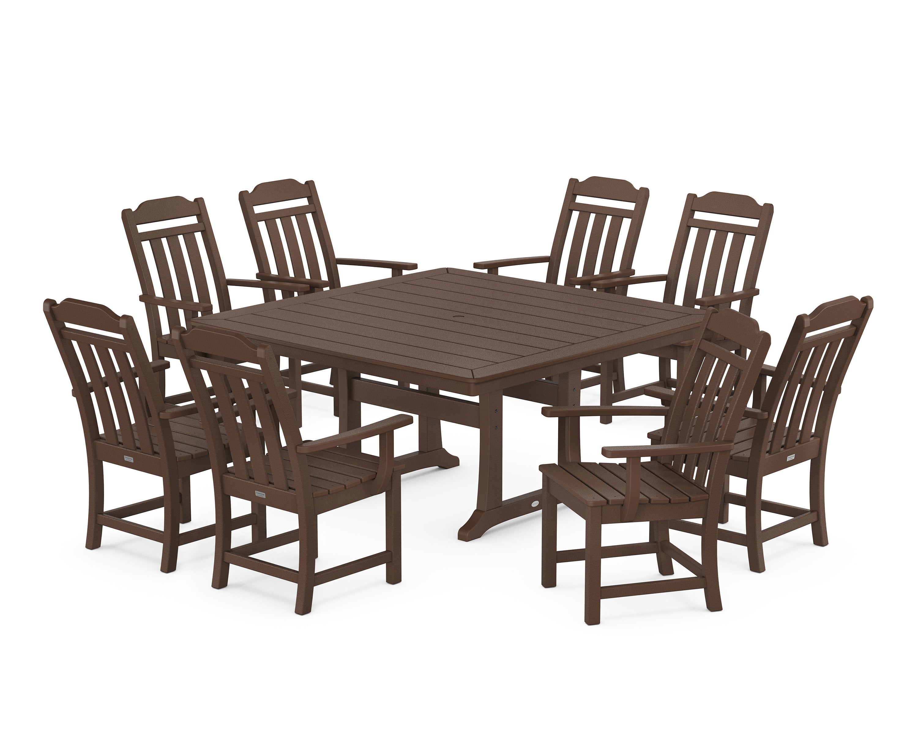 Cottage 9-Piece Square Dining Set with Trestle Legs in Mahogany