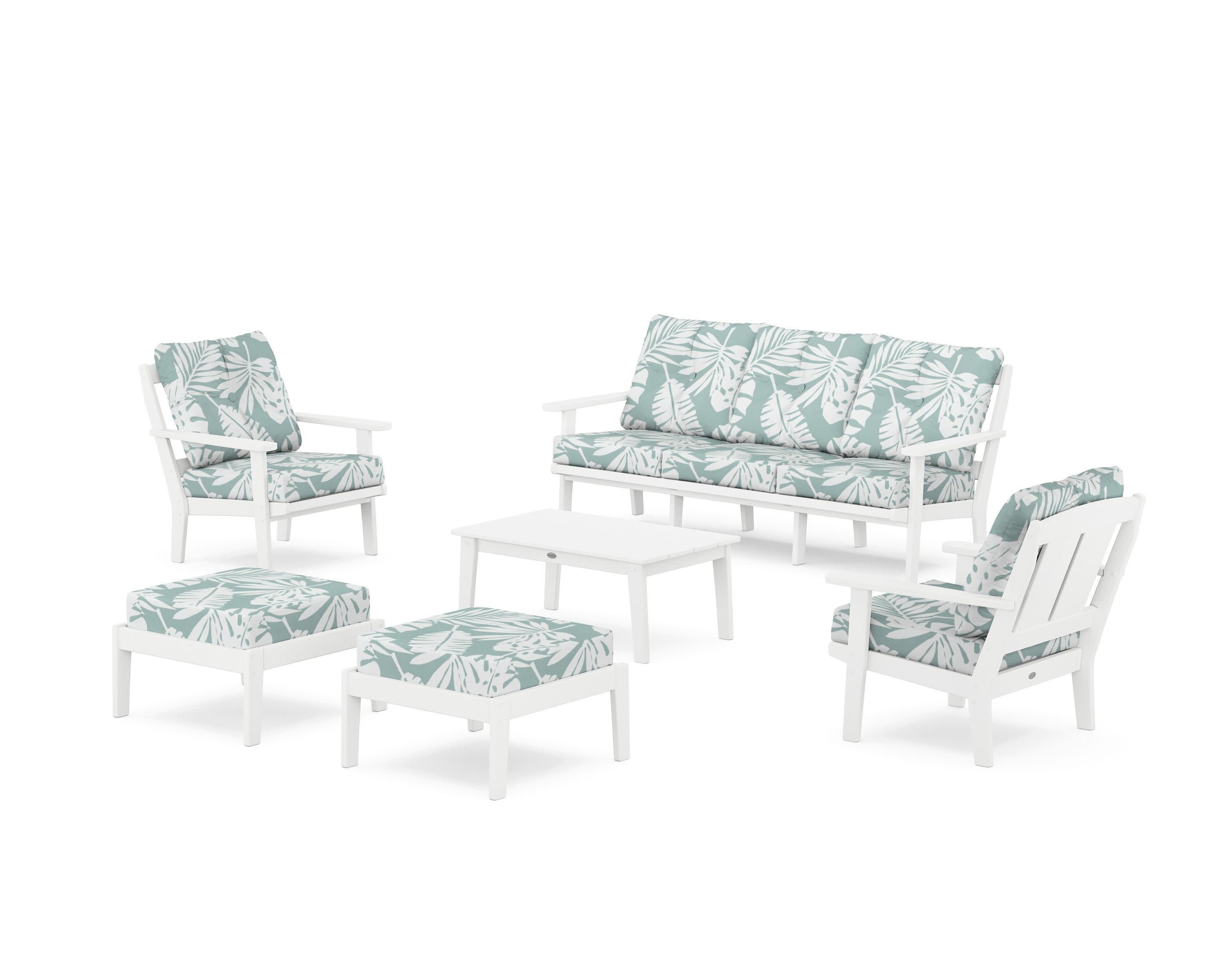 Mission 6-Piece Lounge Sofa Set in White / Leaf Glacier Spa