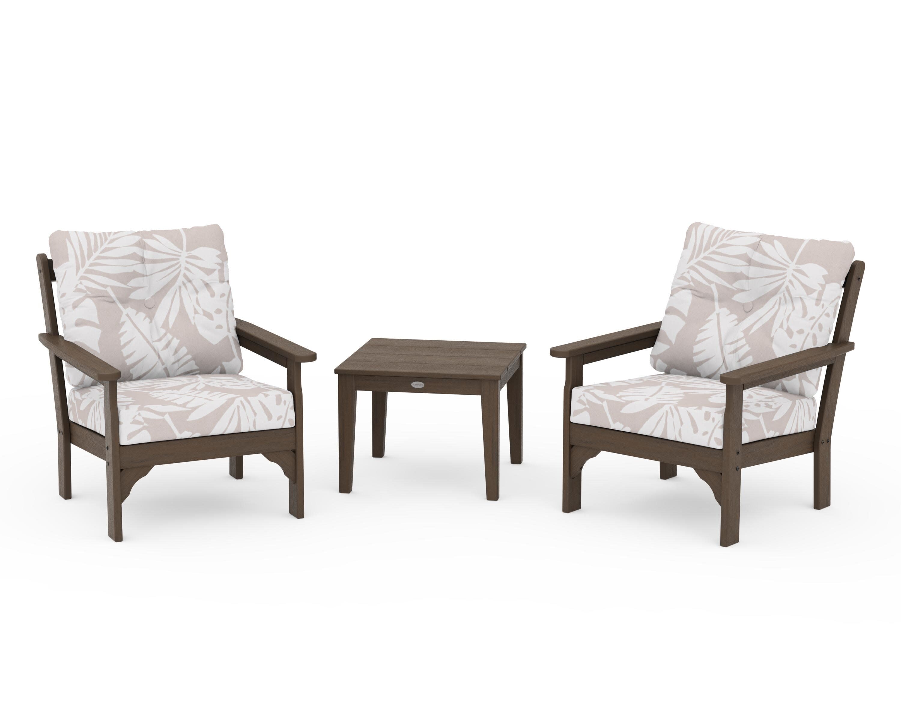 Vineyard 3-Piece Deep Seating Set in Kona / Leaf Dune Burlap