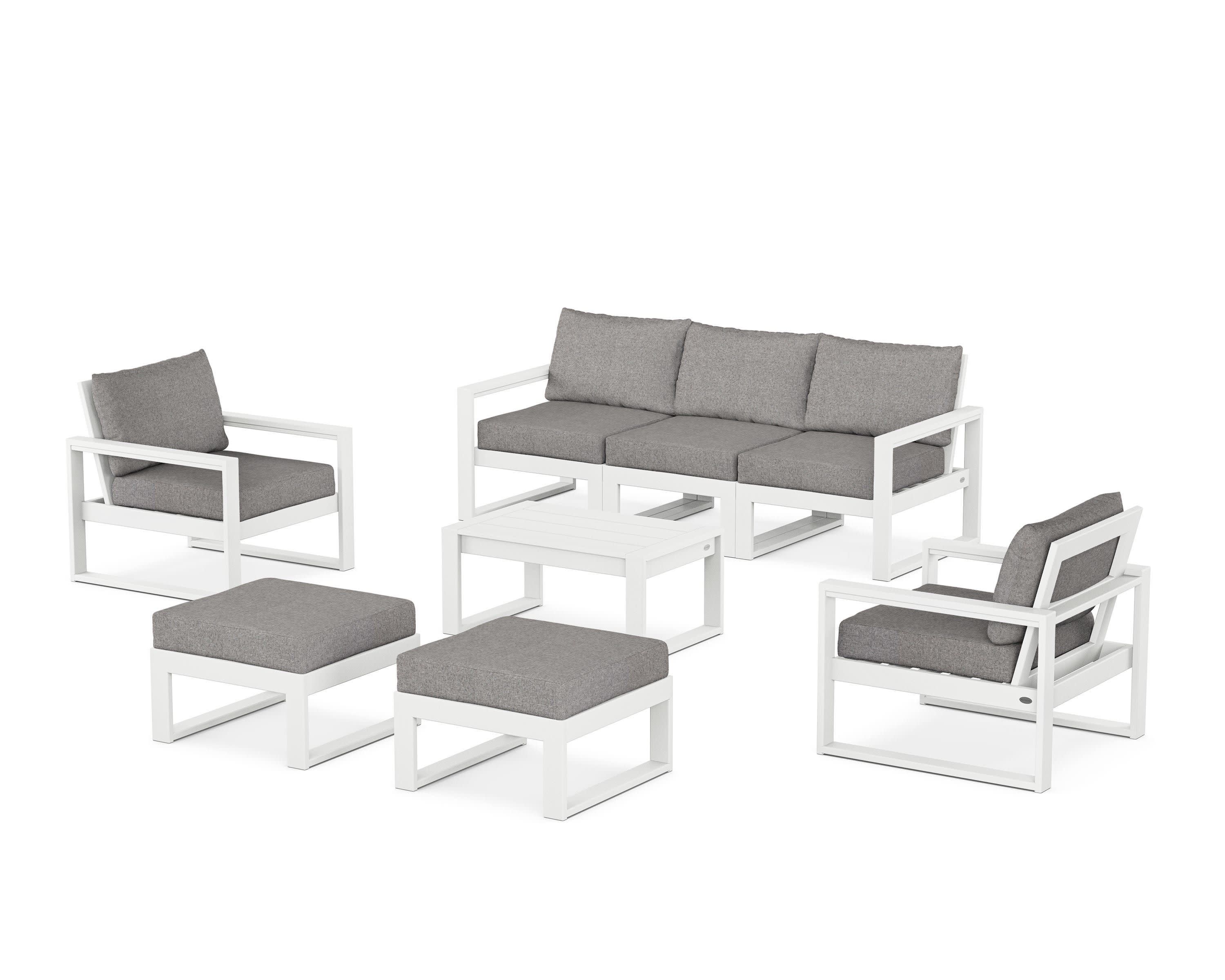 EDGE Sectional 8-Piece Lounge Sofa Set in White / Grey Mist