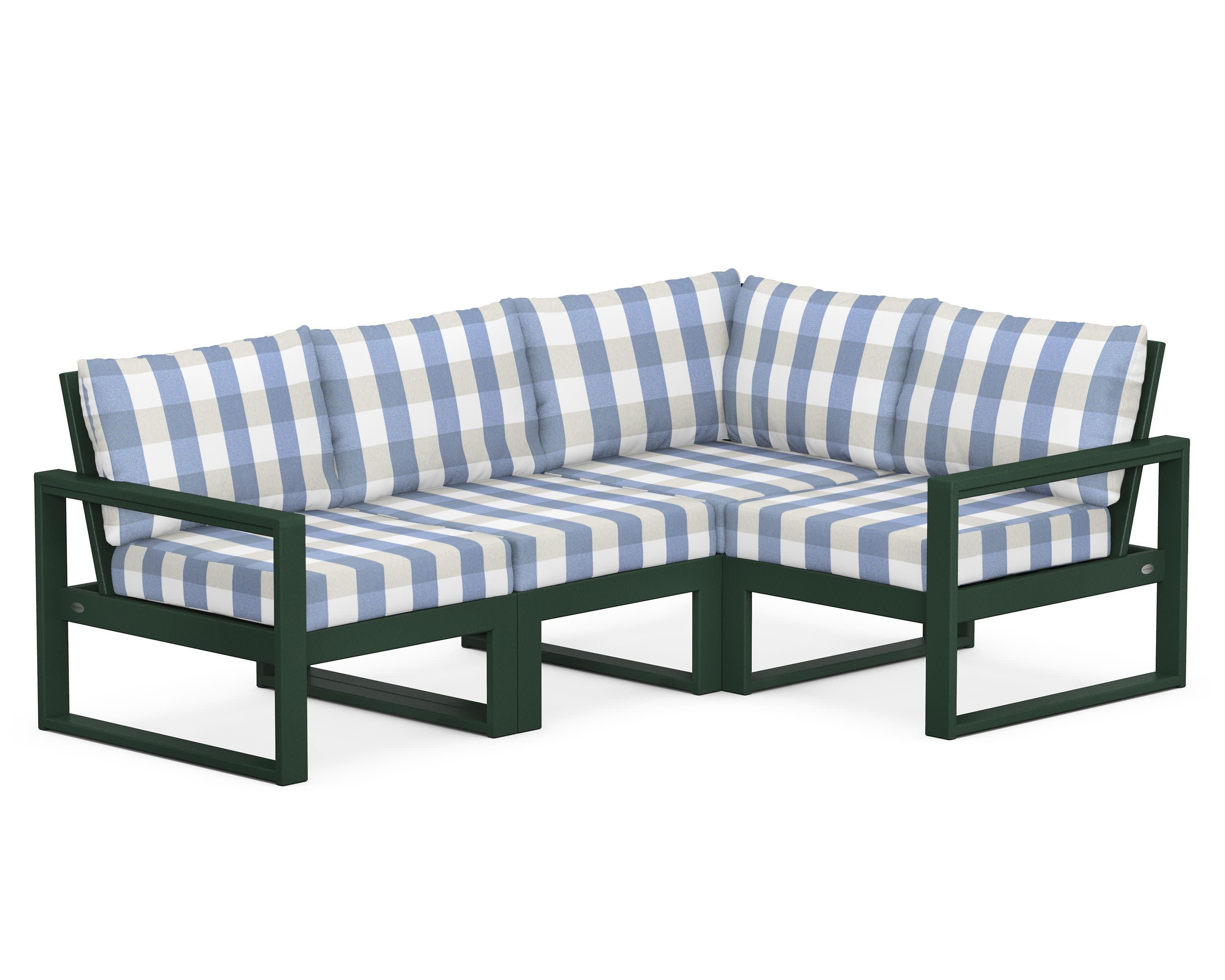 EDGE 4-Piece Modular Deep Seating Set in Green / Buffalo Plaid Sky Blue