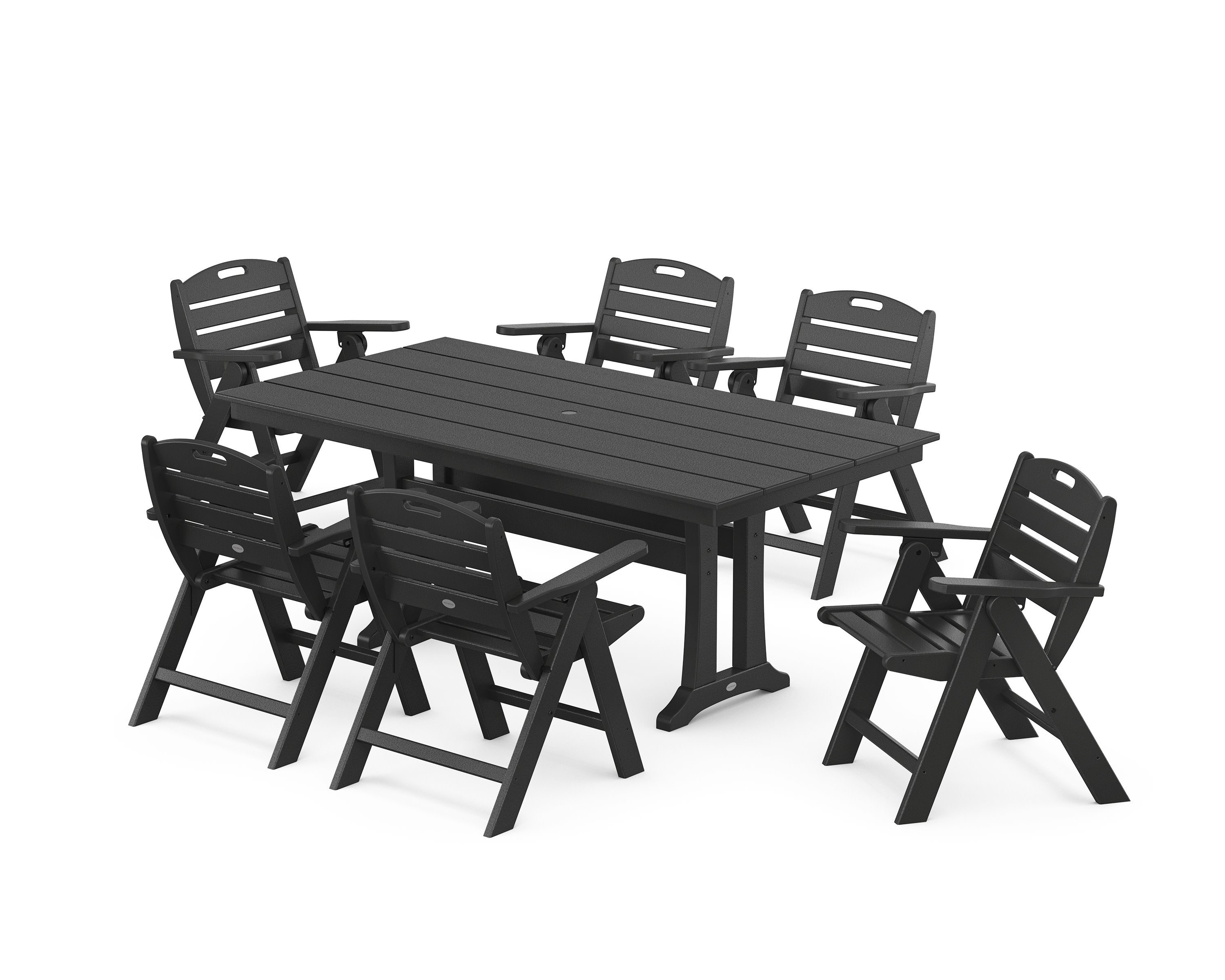 Nautical Lowback 7-Piece Farmhouse Dining Set with Trestle Legs in Black