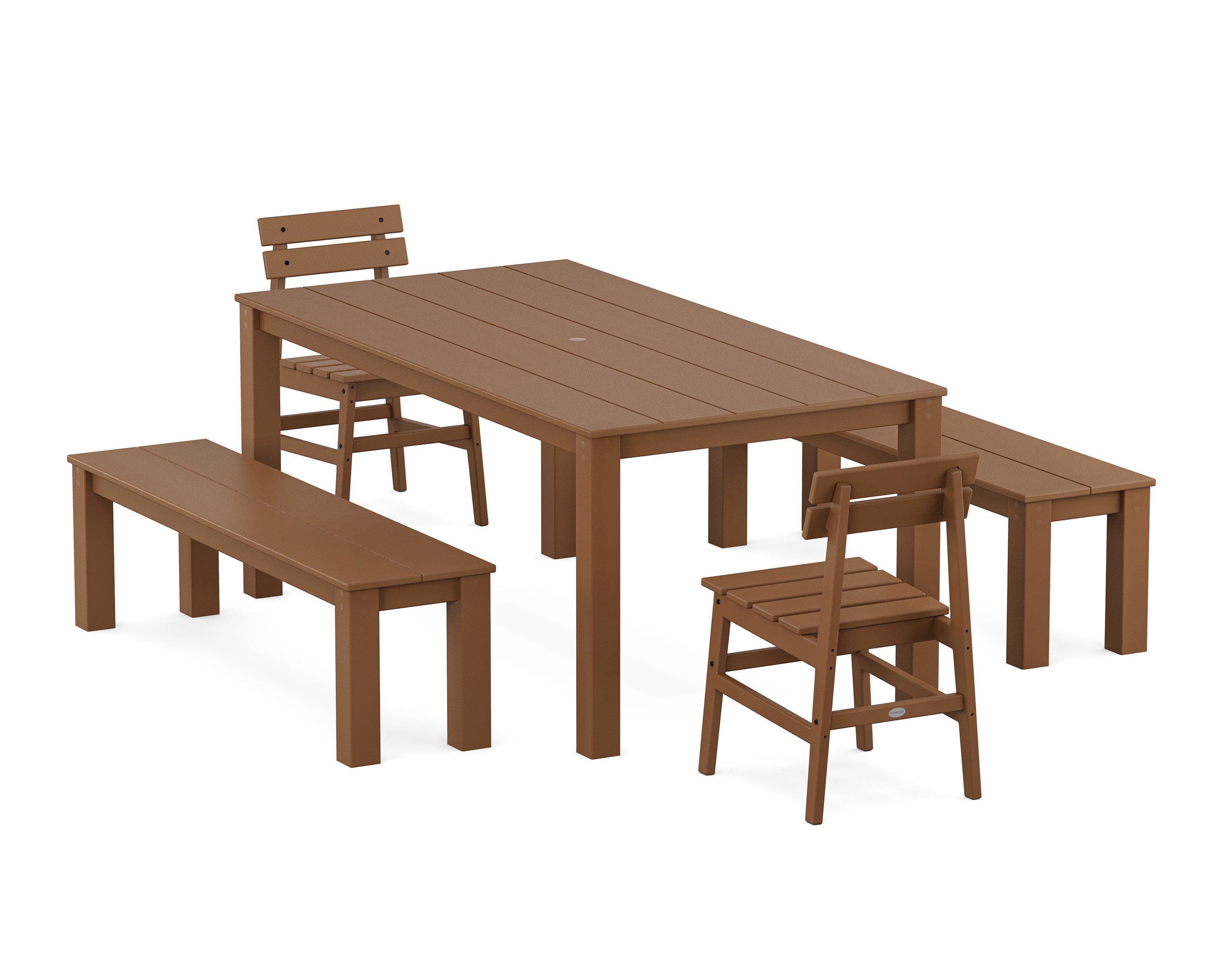 Modern Studio Plaza Chair 5-Piece Parsons Dining Set with Benches in Teak