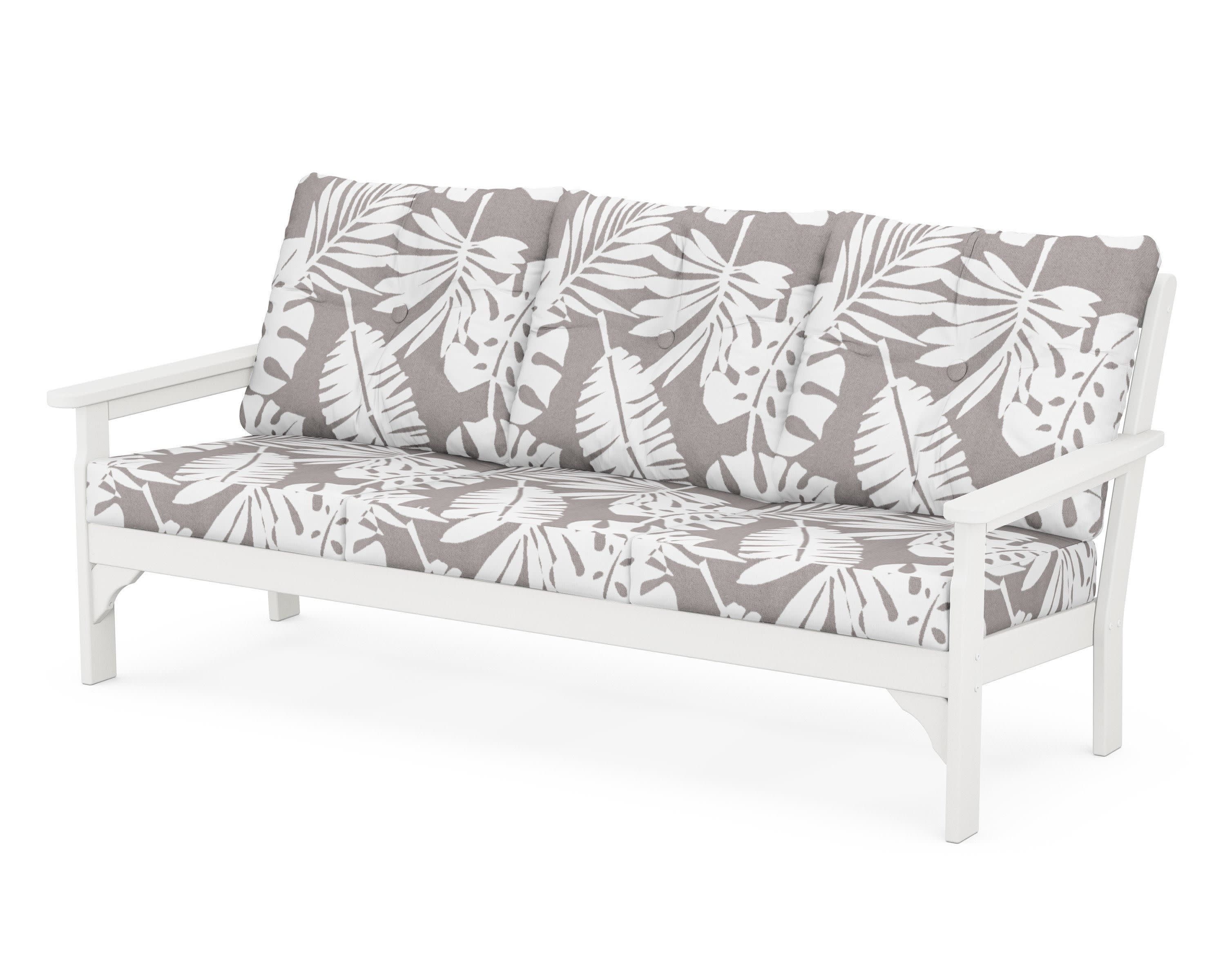 Vineyard Deep Seating Sofa in White / Leaf Grey Mist