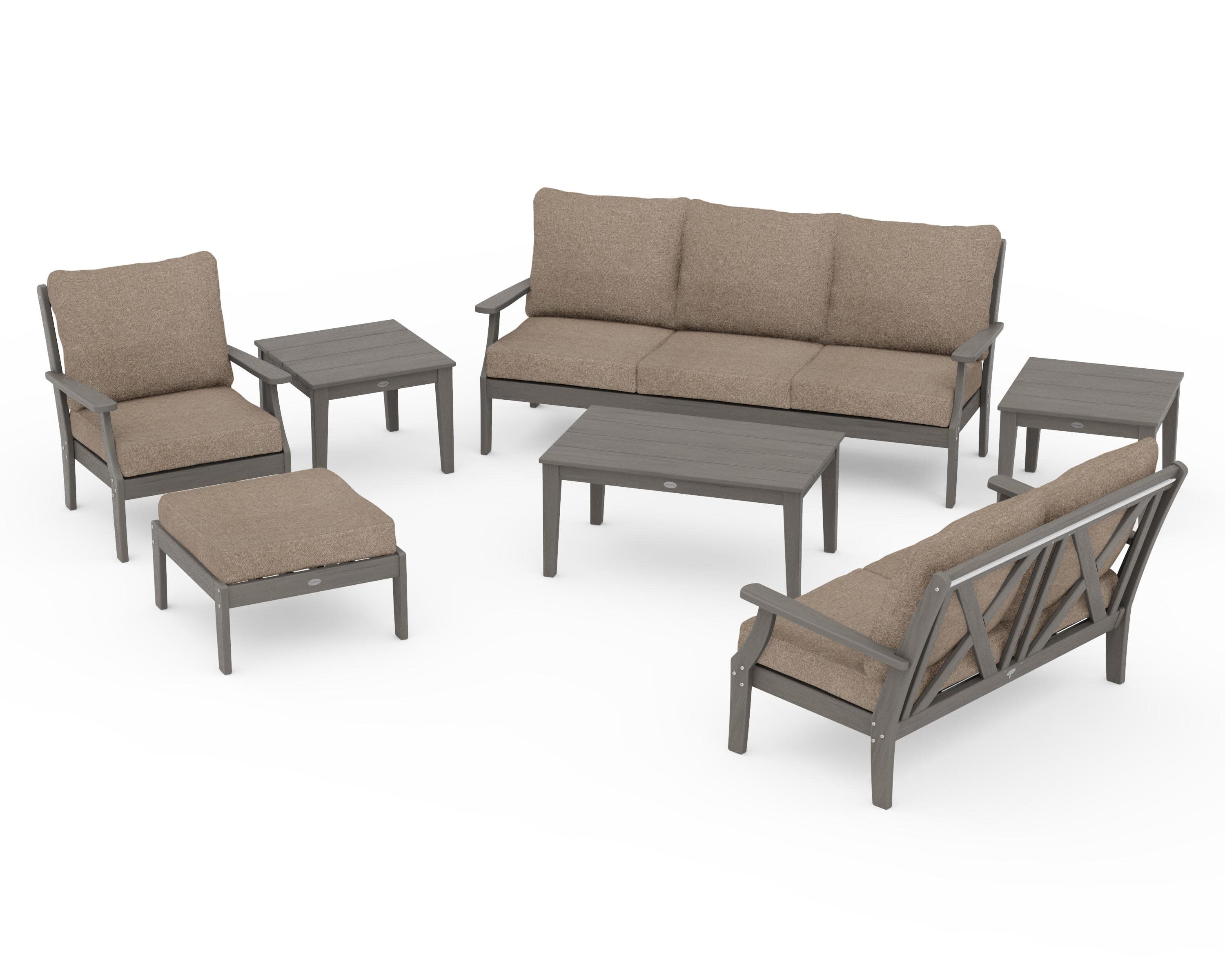 Braxton 7-Piece Deep Seating Set in Driftwood / Spiced Burlap