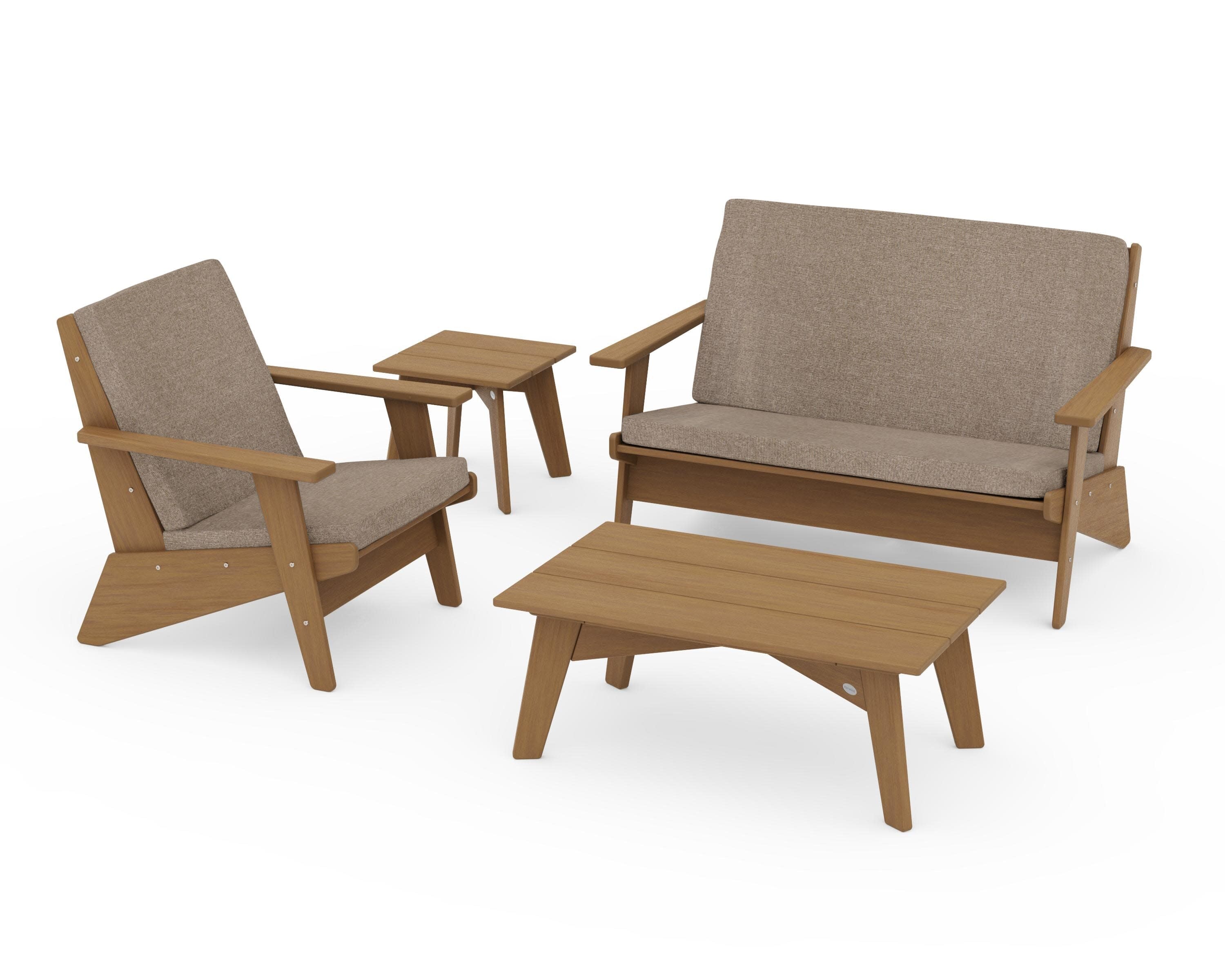 Riviera Modern Lounge 4-Piece Set in Natural / Spiced Burlap