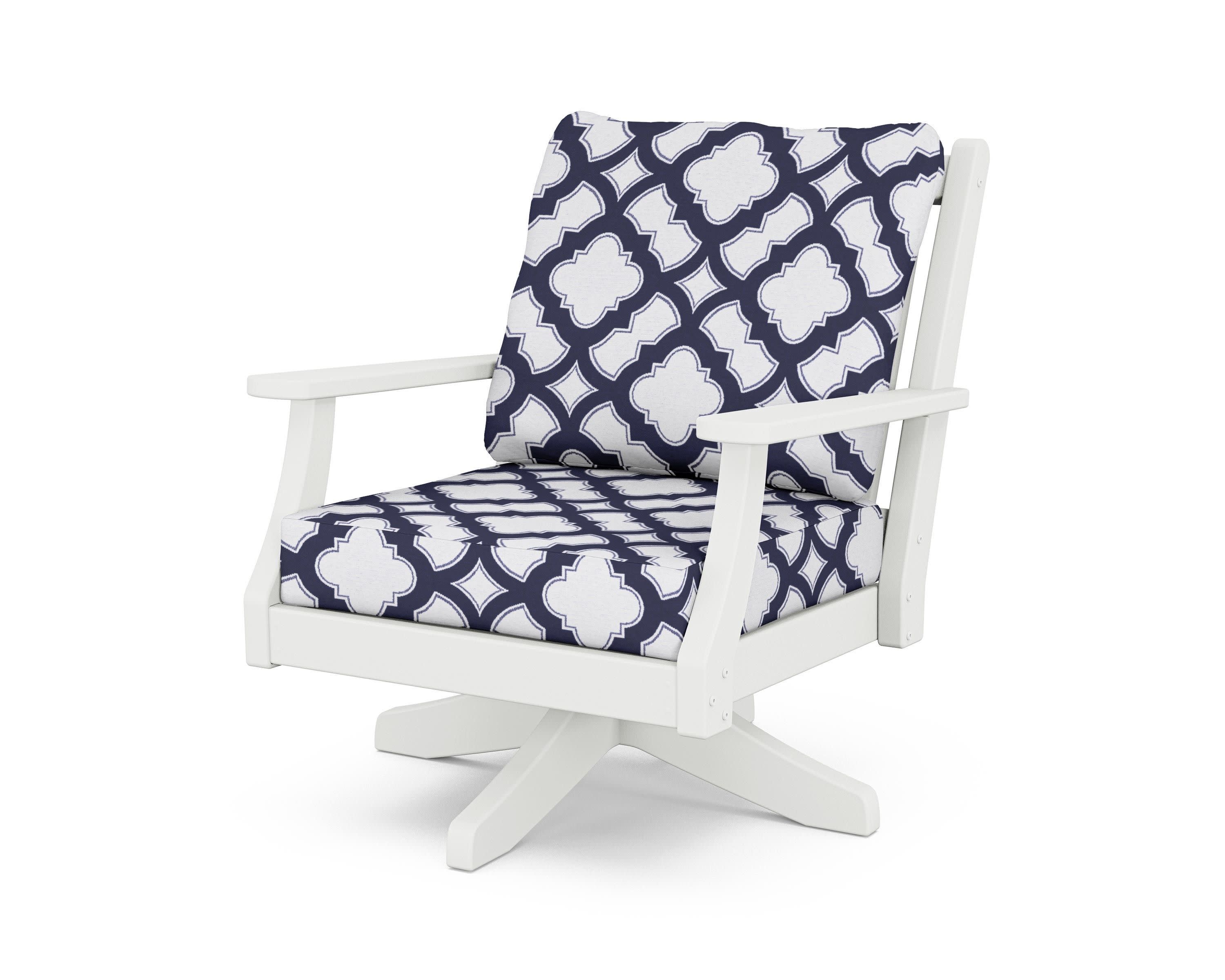 Wovendale Deep Seating Swivel Chair in White / Trellis Navy