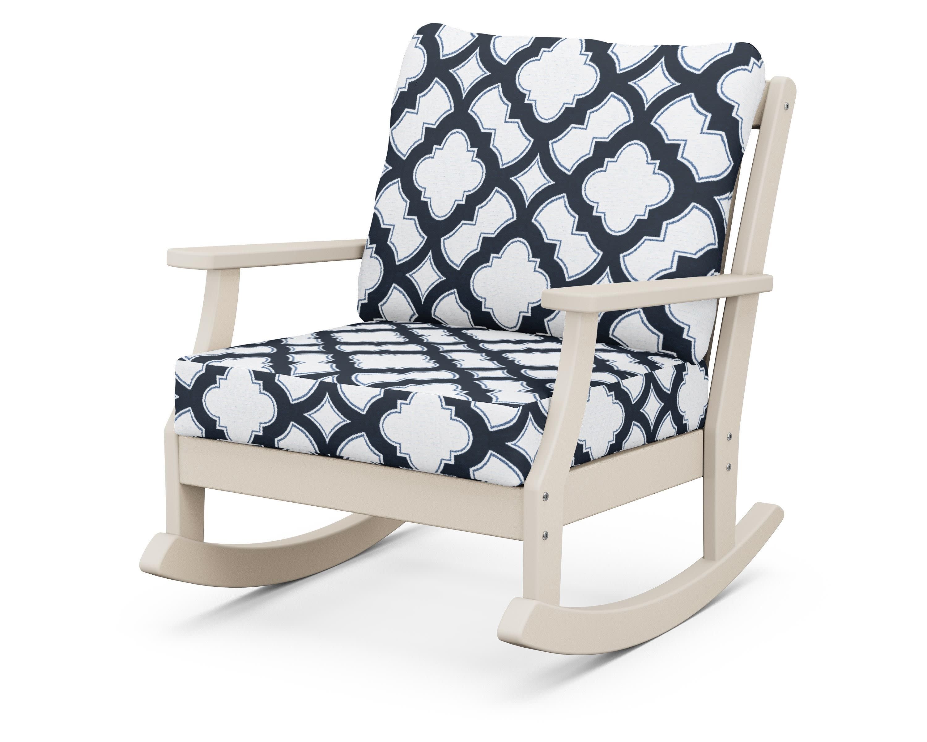 Braxton Deep Seating Rocking Chair in Sand / Trellis Marine Indigo