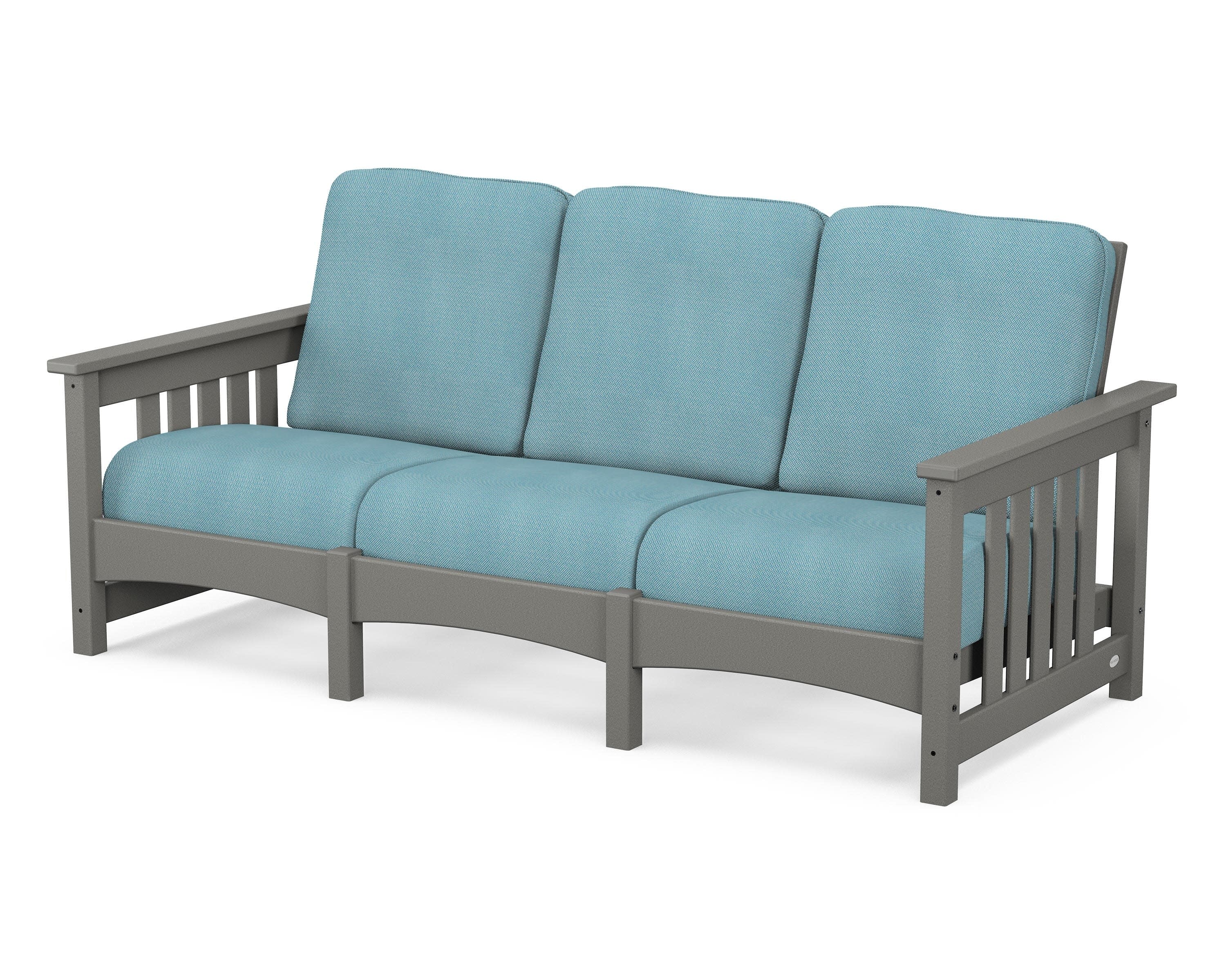 Club Mission Sofa in Slate Grey / Lattice Sky Blue