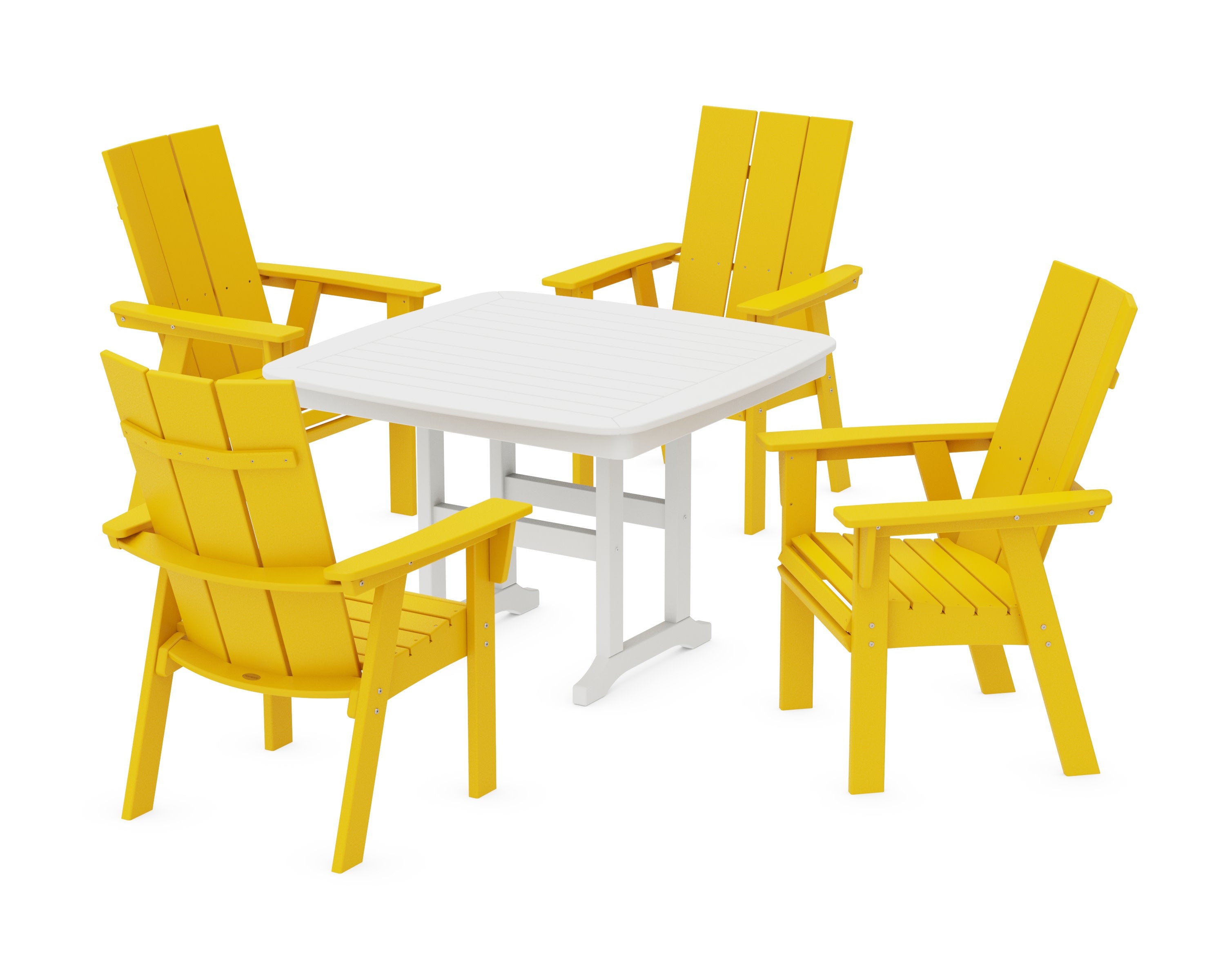 Modern Curveback Adirondack 5-Piece Dining Set in Lemon / White