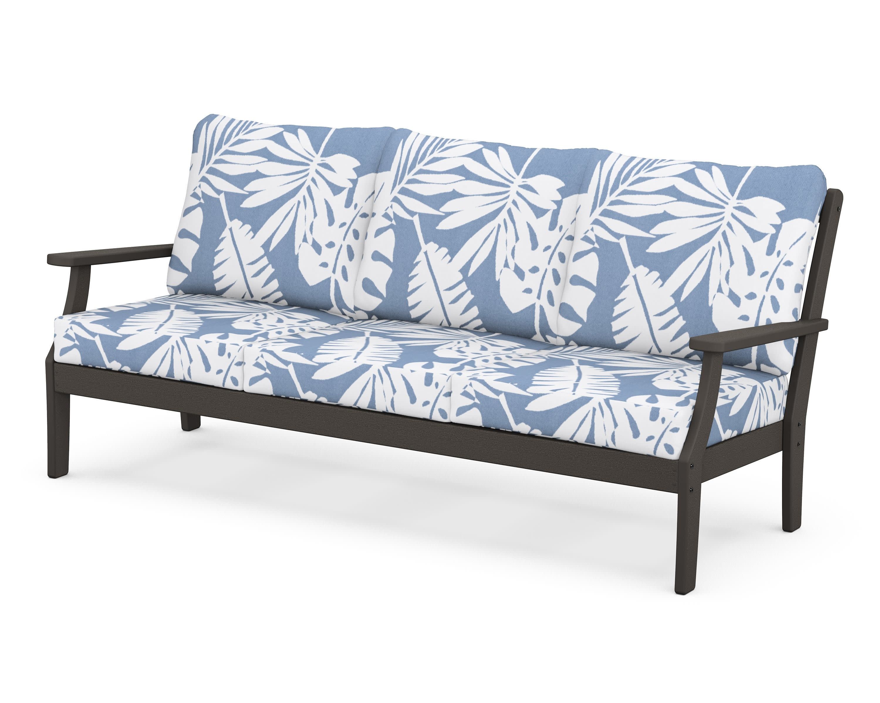 Braxton Deep Seating Sofa in Vintage Coffee / Leaf Sky Blue