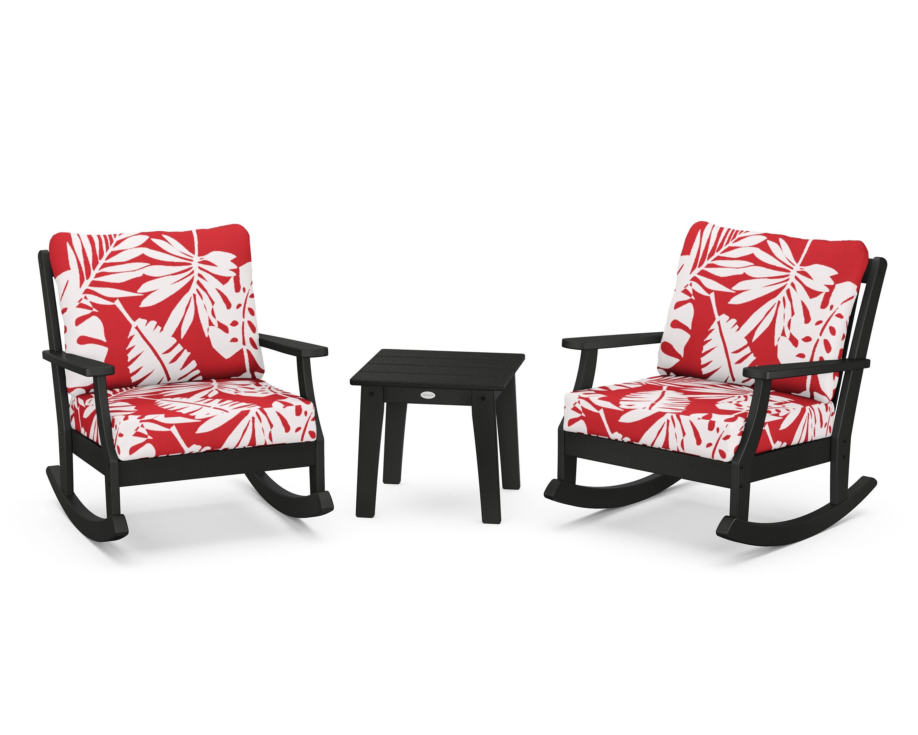 Braxton 3-Piece Deep Seating Rocker Set in Black / Leaf Crimson