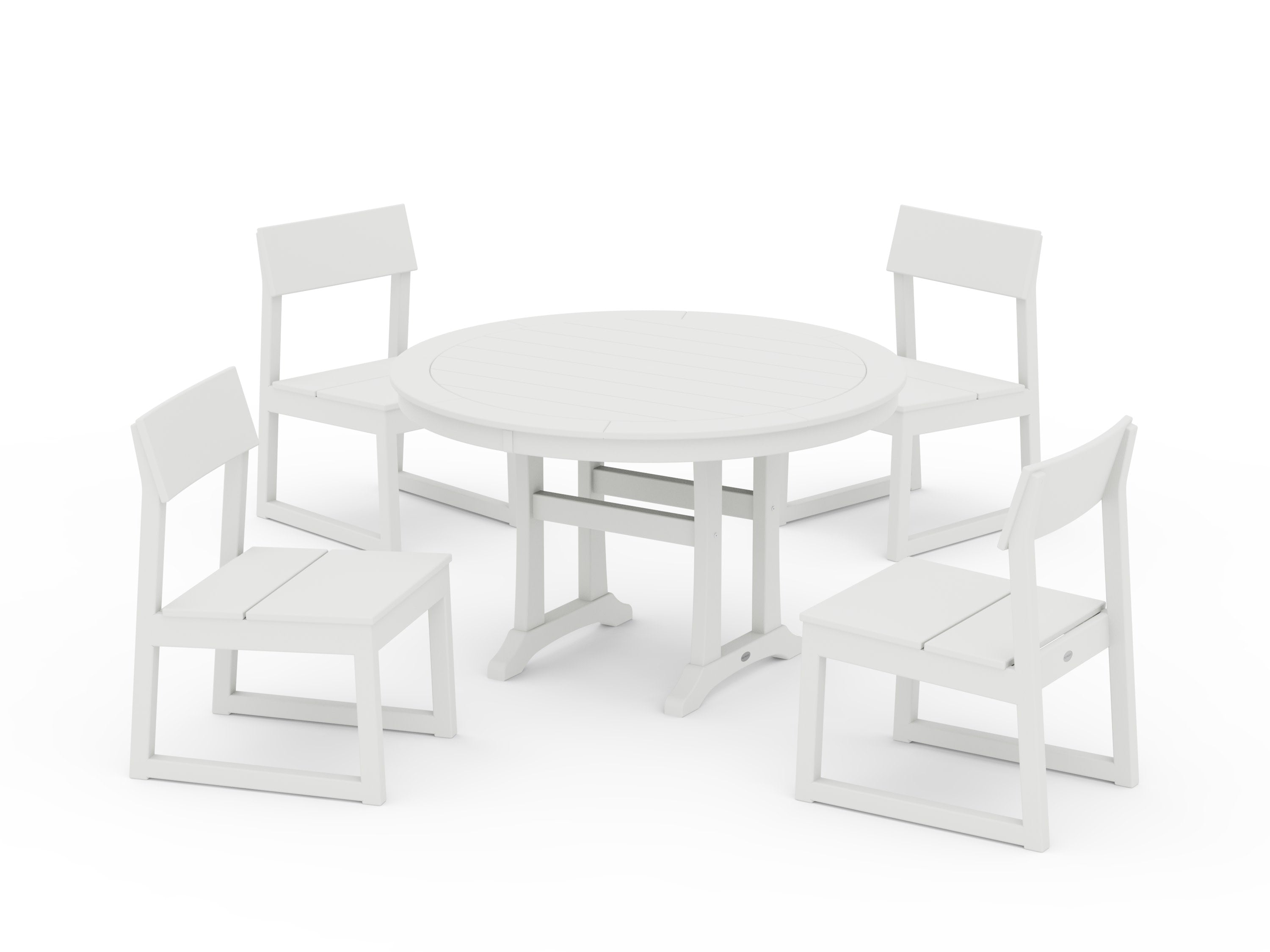 EDGE Side Chair 5-Piece Round Dining Set With Trestle Legs in Vintage White