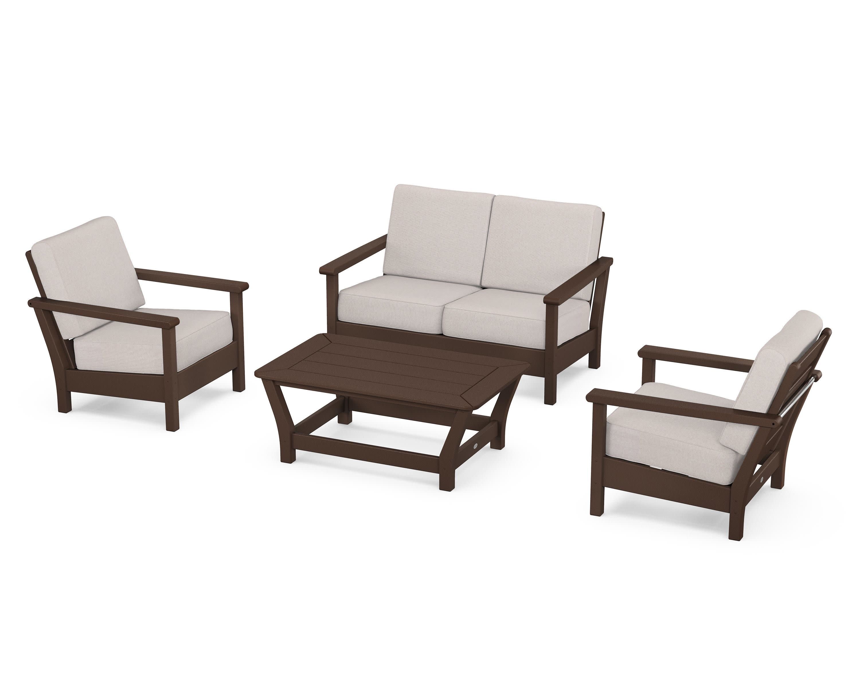 Harbour 4-Piece Deep Seating Set in Mahogany / Dune Burlap