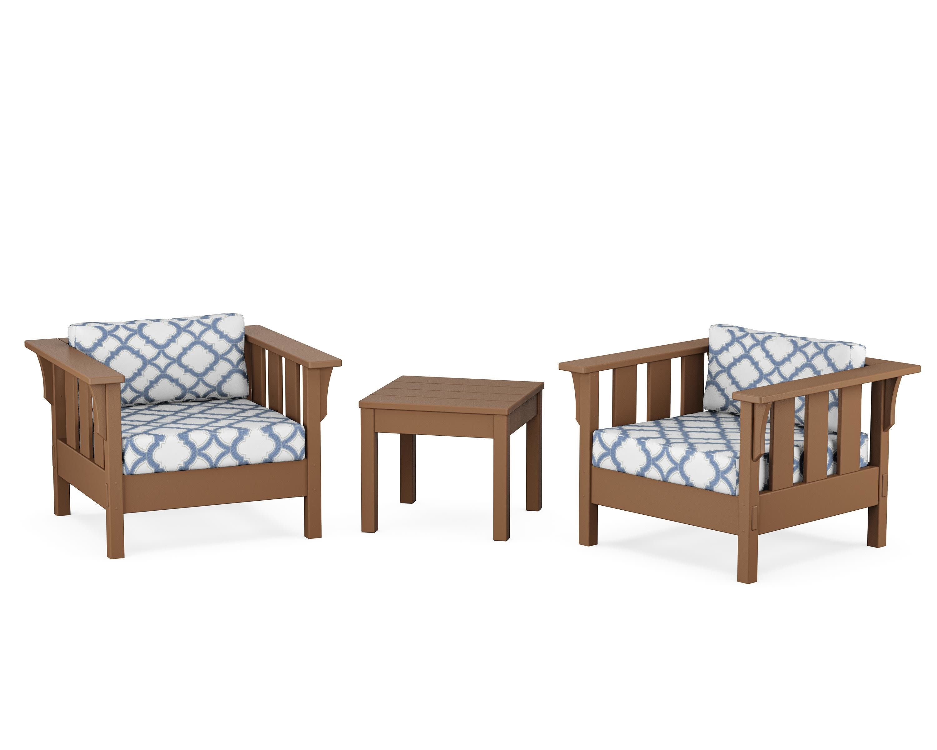 Acadia 3-Piece Deep Seating Set in Teak / Trellis Sky Blue